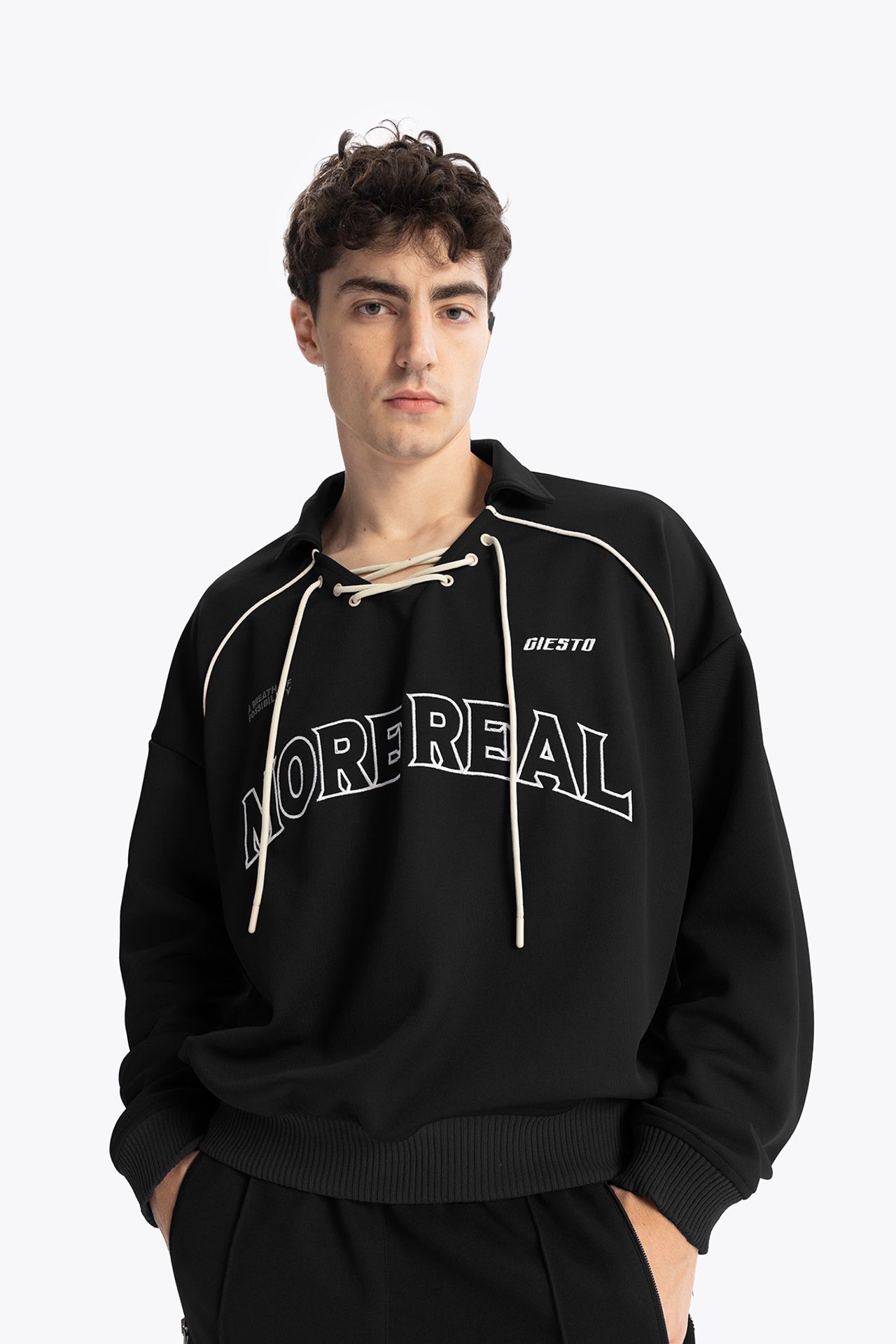 GIESTO Drawstring Neckline Printed Sweatshirt 1