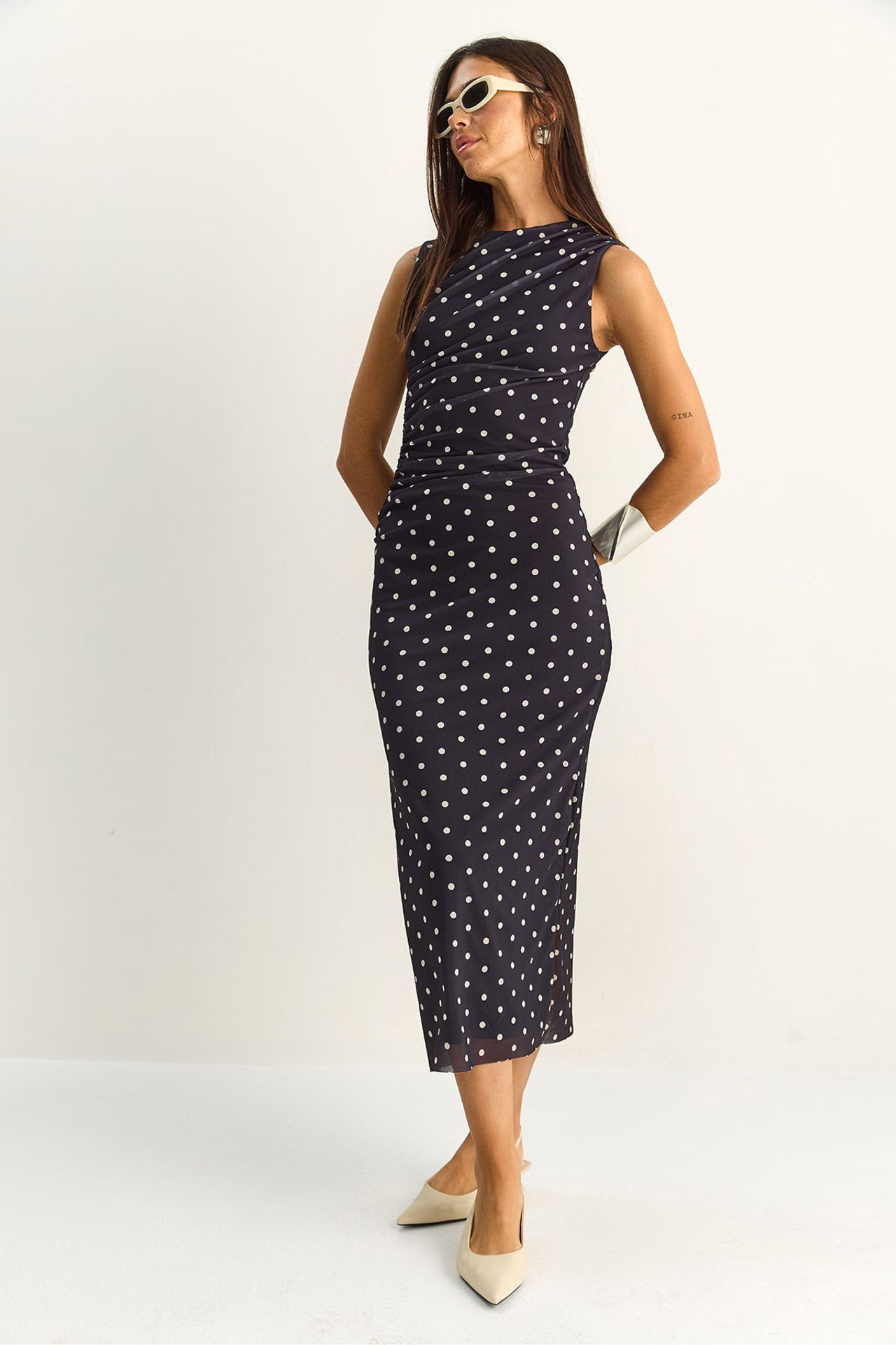 LUCCI Polka Dot Bodycon Midi Dress 4