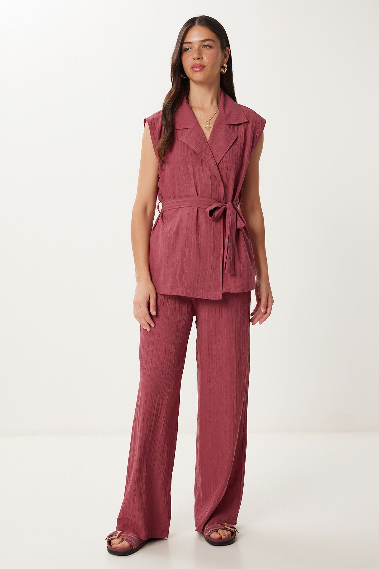 ISTANBUL High Waist Two-Piece Set with Shirt Collar and Wide Leg Pants 3