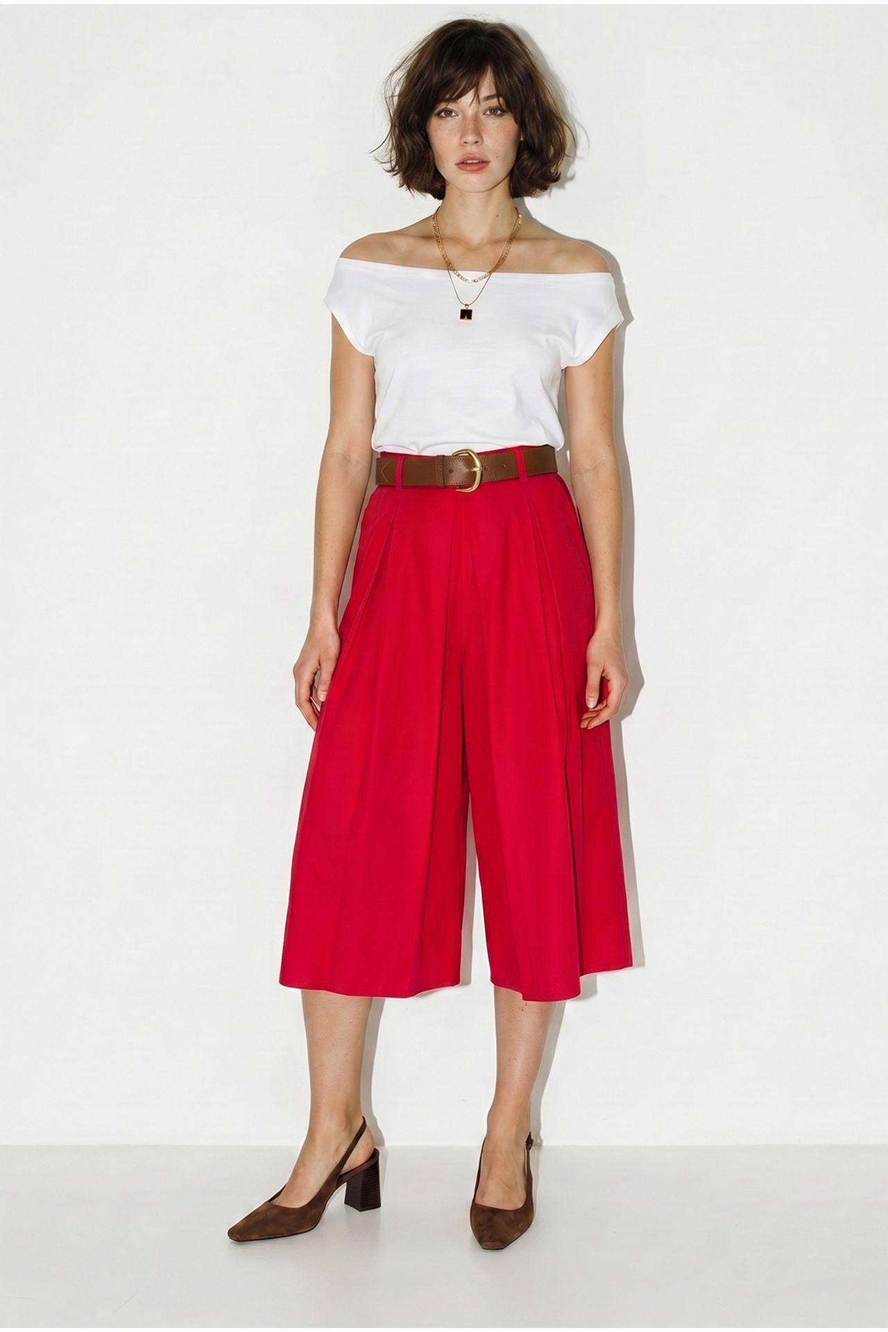 LUCCI High-waist Wide-leg Pleated Culottes 2