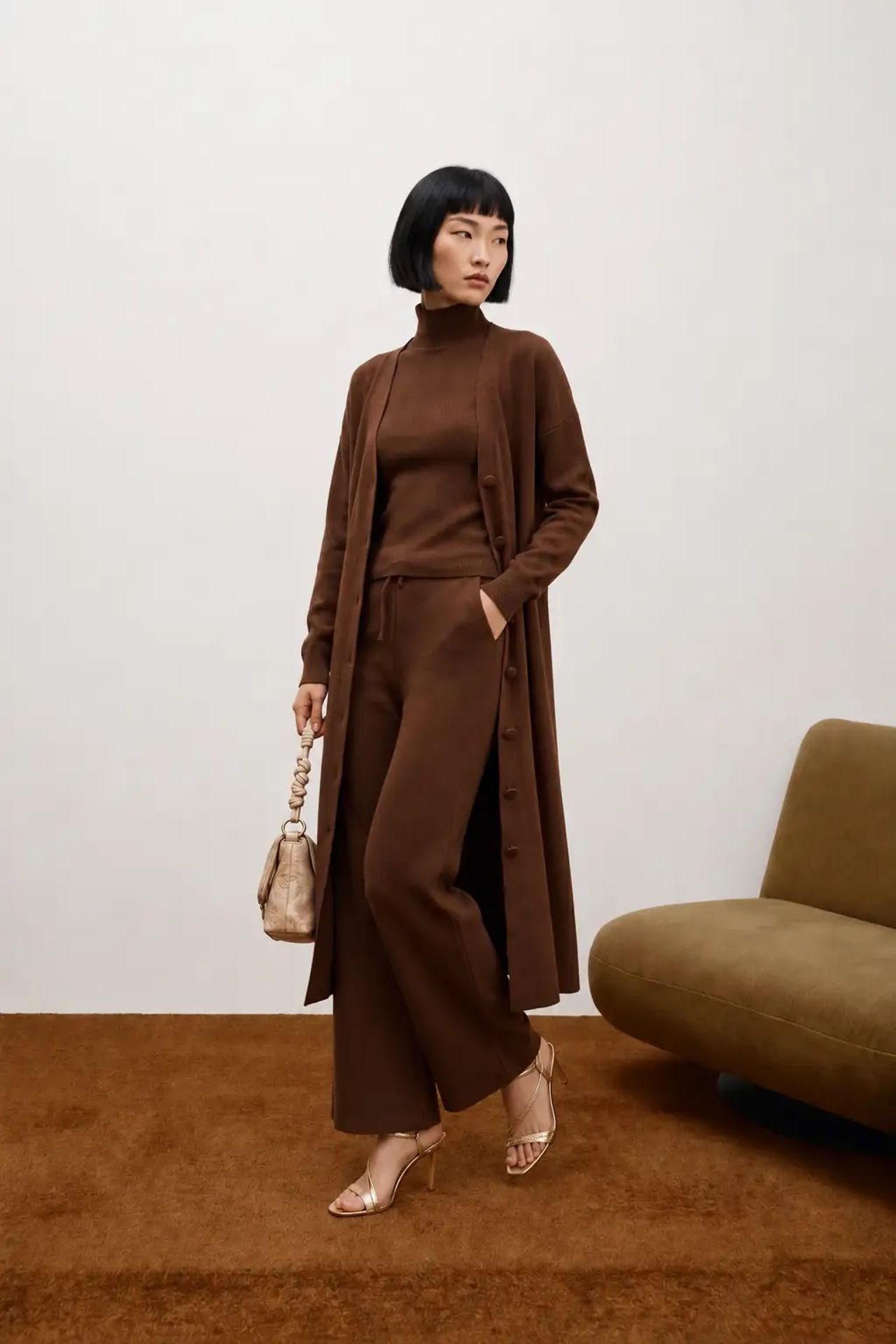 MY FASHION 3'lü Yüksek Belli Bol Paça Örme Takım 4