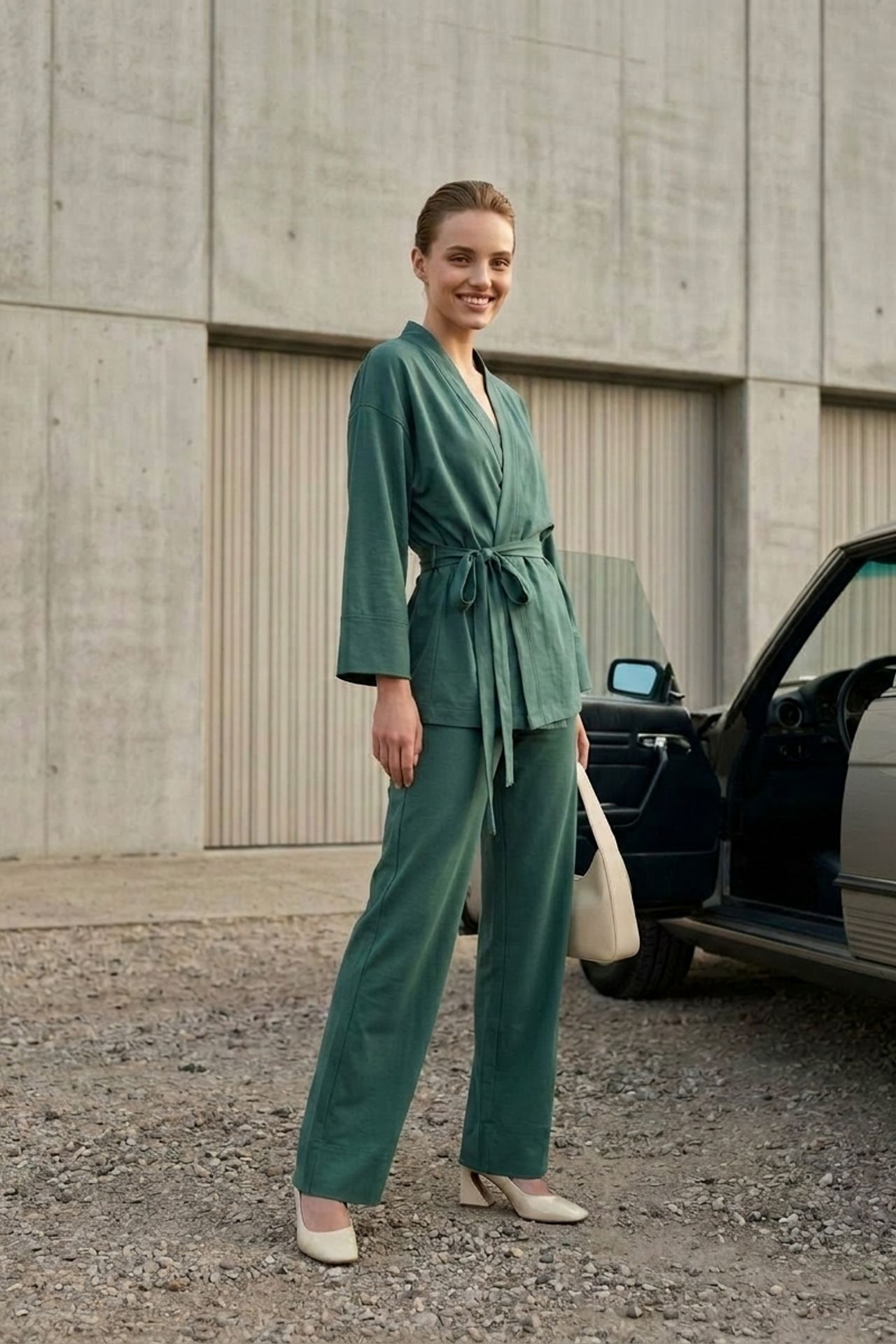 MY FASHION Belted V-neck Long Sleeve Two-Piece Set 3