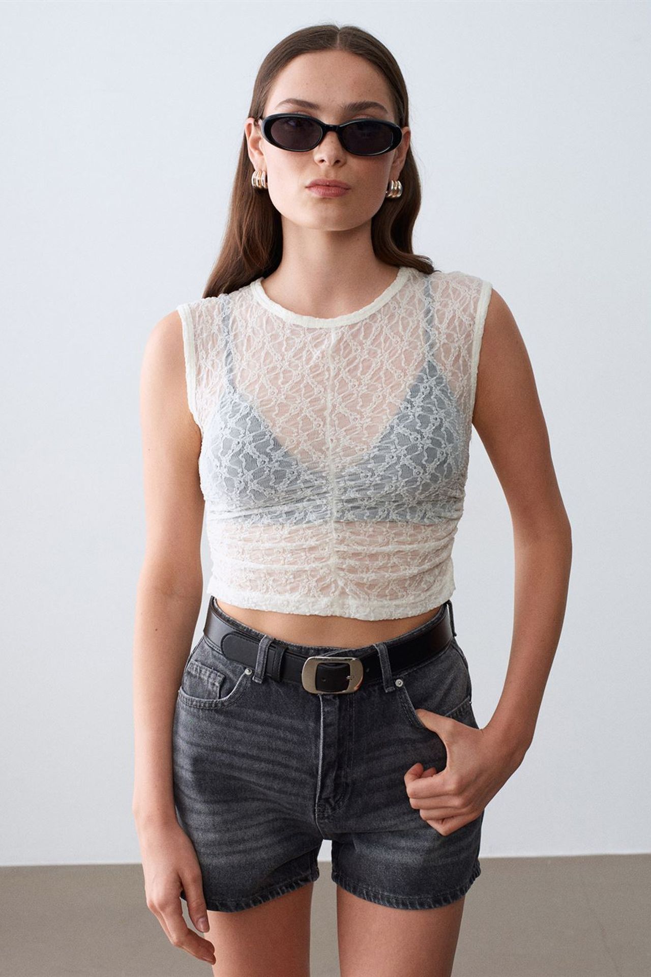 DILVIN Sleeveless Lace Ribbed Blouse 1