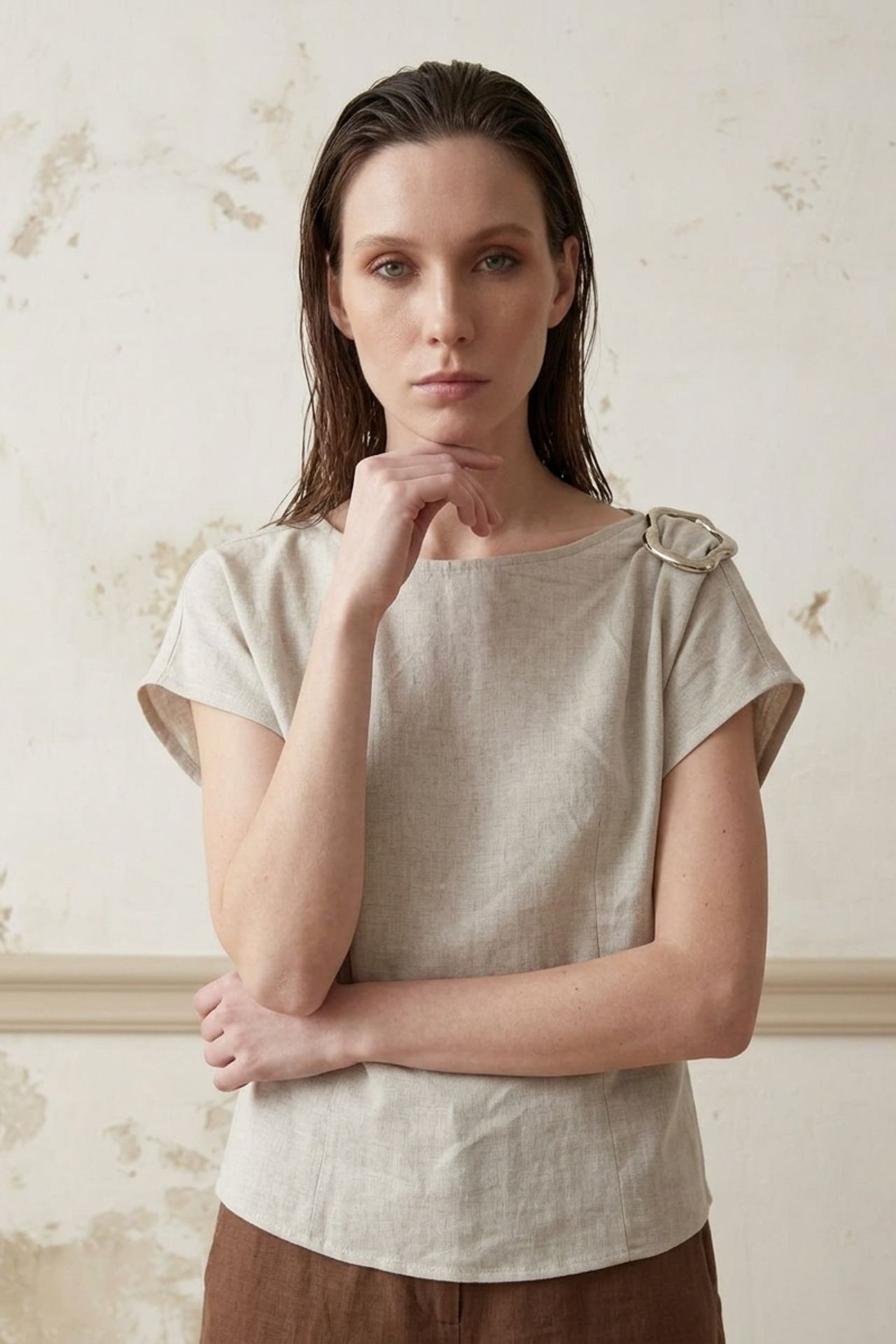 MY FASHION Cotton Poplin Boat Neck Blouse with Bow Detail 4