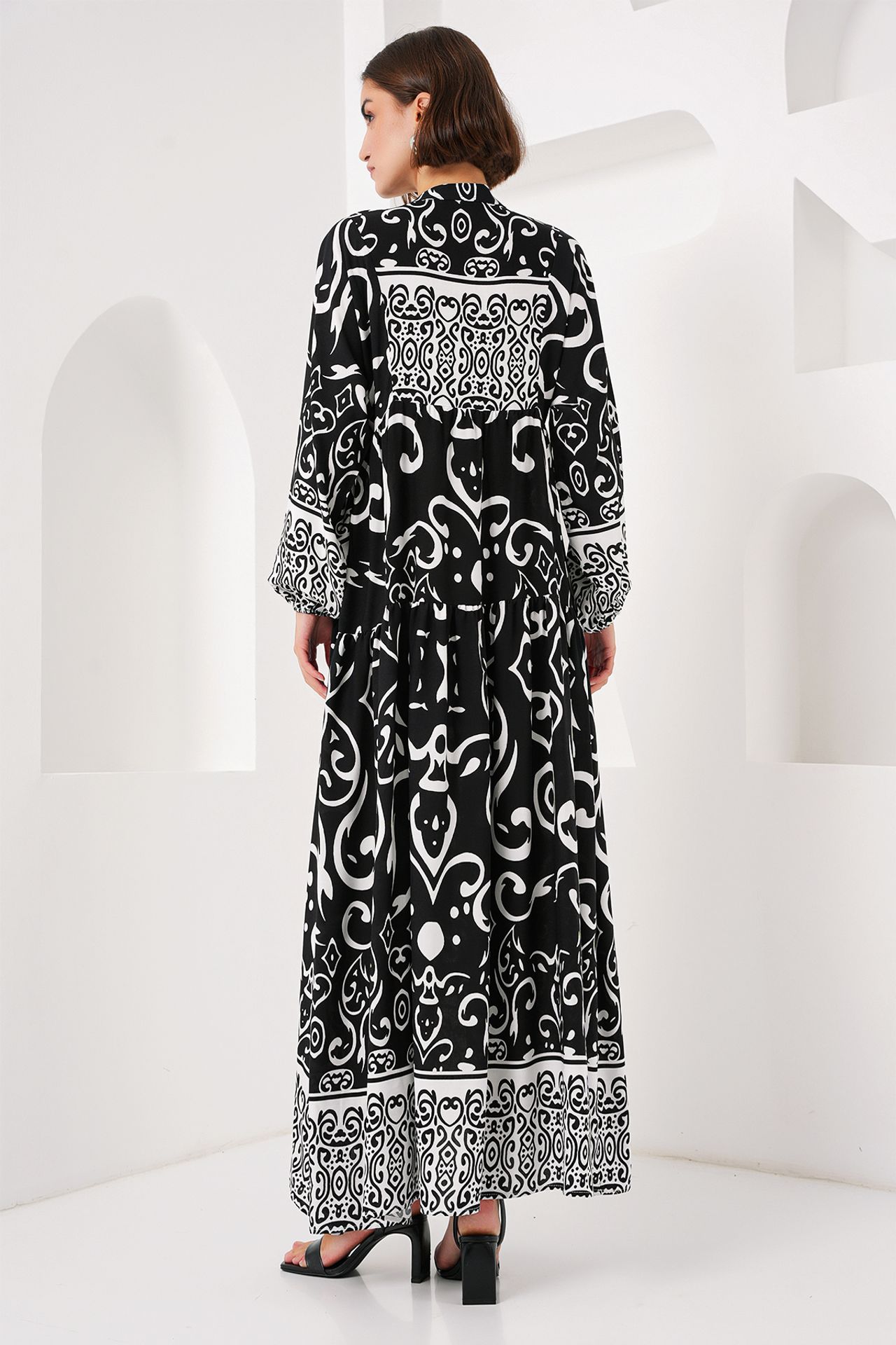 BDART Printed V-Neck Maxi Dress with Button Closure