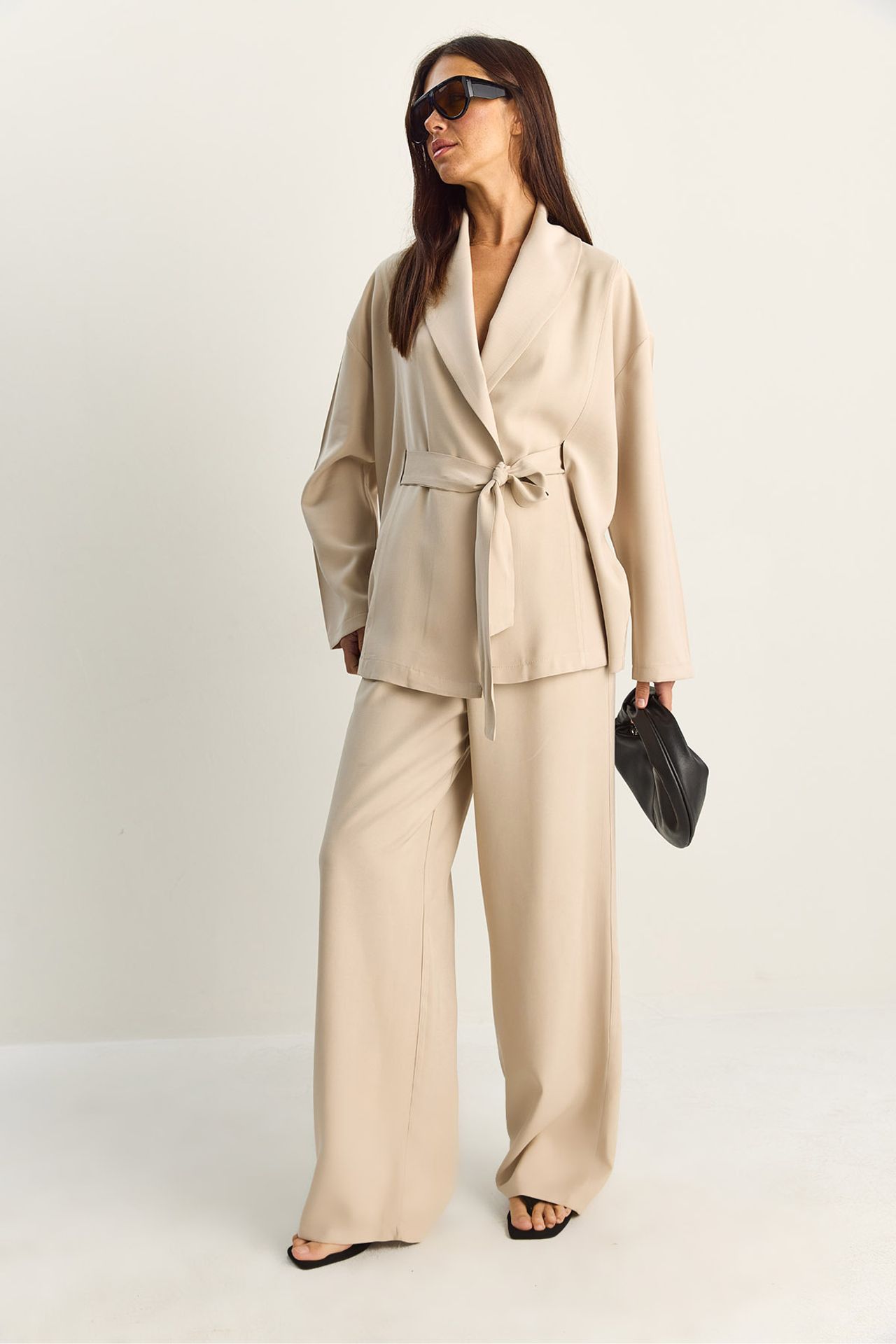 LUCCI High Waist Tie Detail Shawl Collar Co-ord Set 5