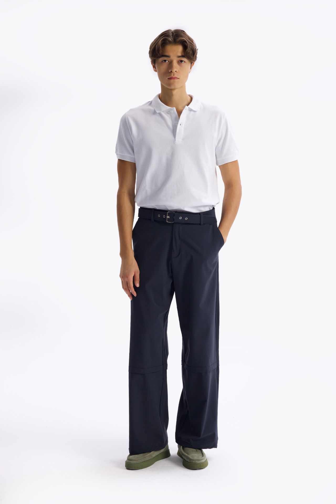 GIESTO Men's Wide-Leg Knit Pants with Belt 1