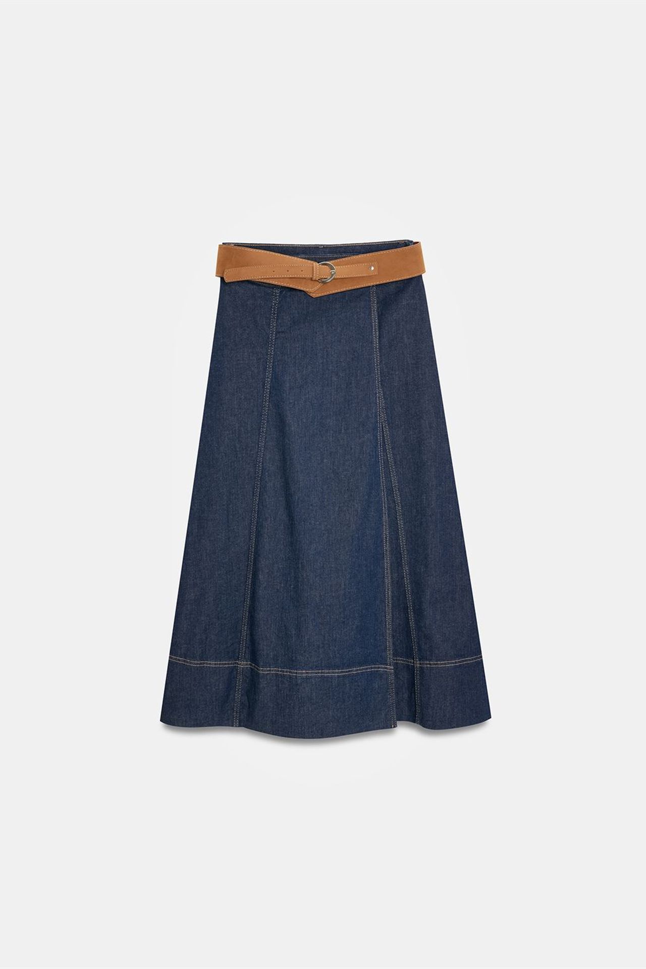 DILVIN High-Waist A-Line Denim Maxi Skirt With Belt 5