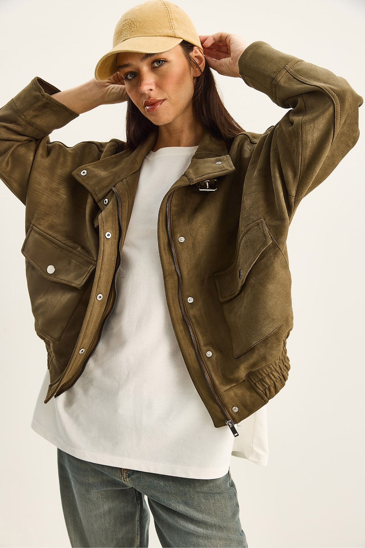 LUCCI Oversized Thick Gabardine Jacket with Zipper Closure 1
