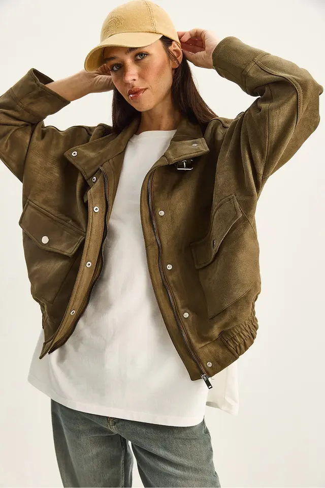 LUCCI Oversized Thick Gabardine Jacket with Zipper Closure