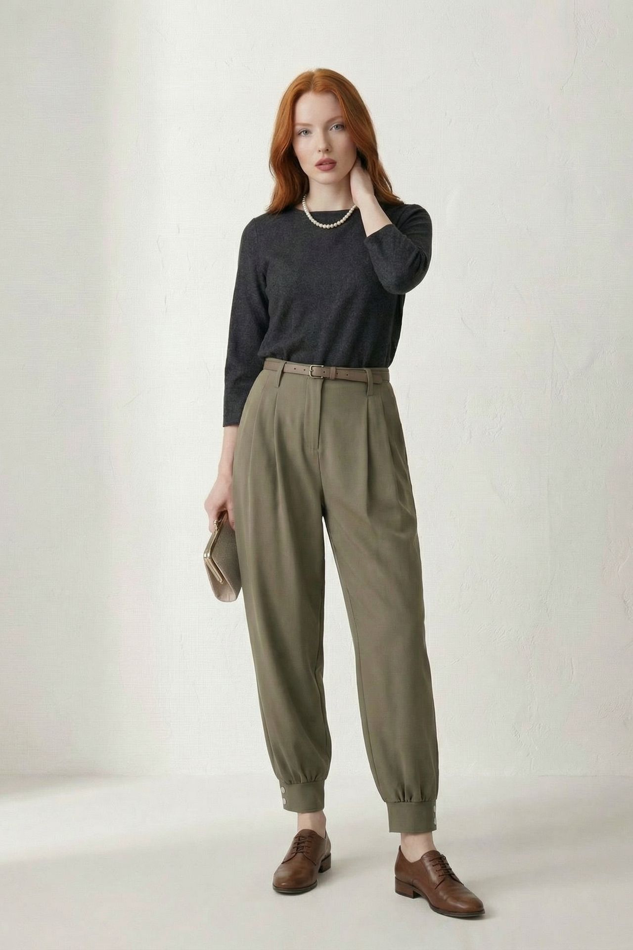 MY FASHION Belted Buttoned Leg Tailored Trousers 2