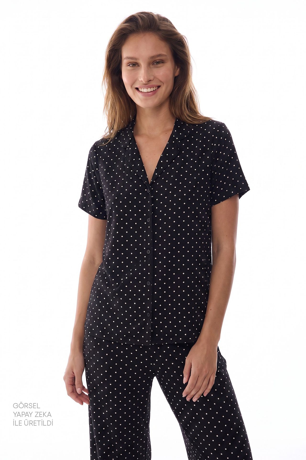 PENTI Polka Dot Short Sleeve Shirt Pants Pajama Set 2