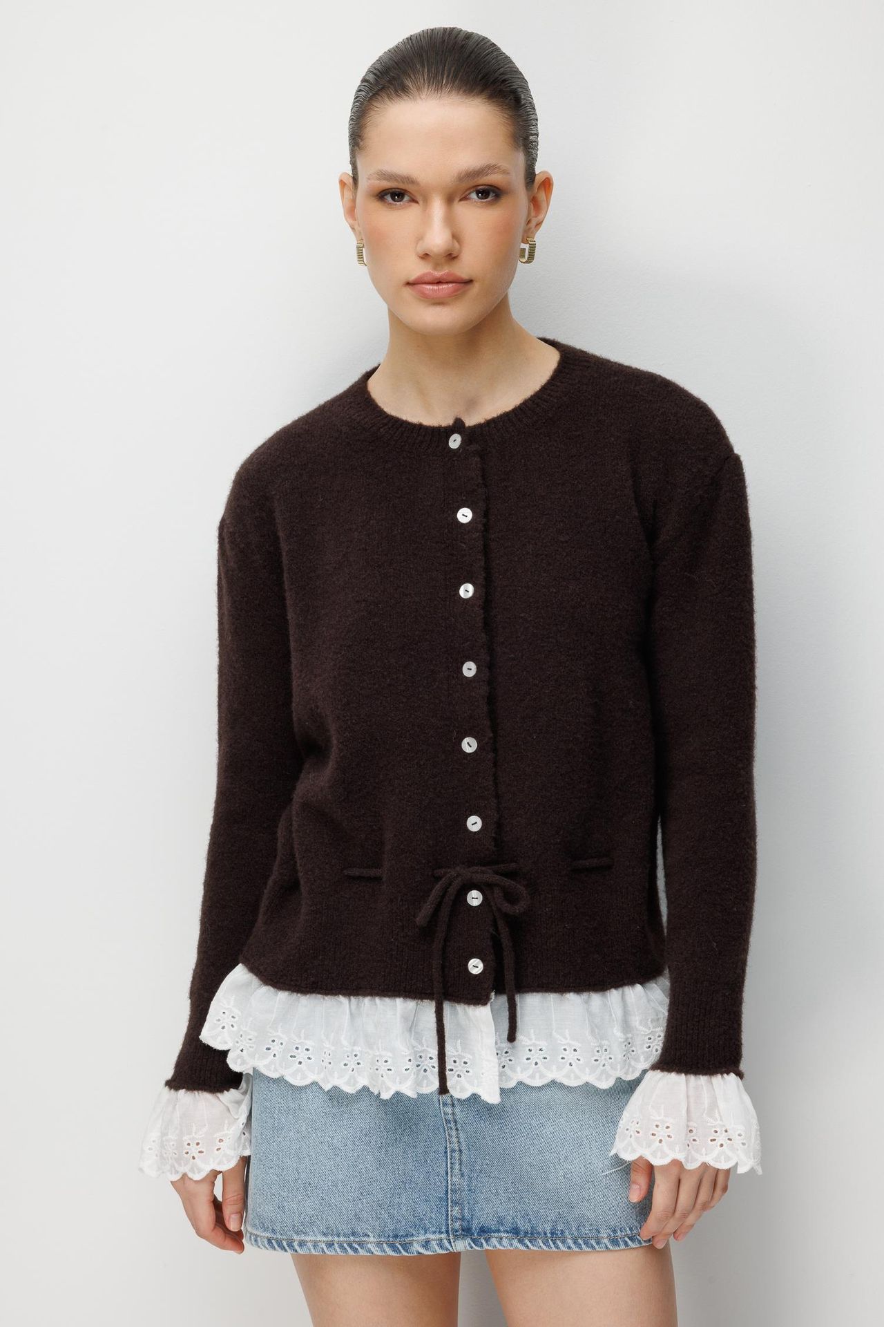 MIXRAY Women's Crew Neck Button Cardigan 1