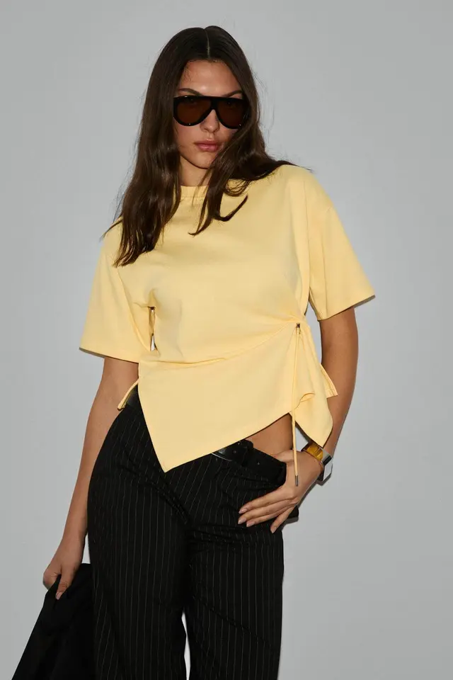 GRIMELANGE Tie-Detail Crew Neck Blouse