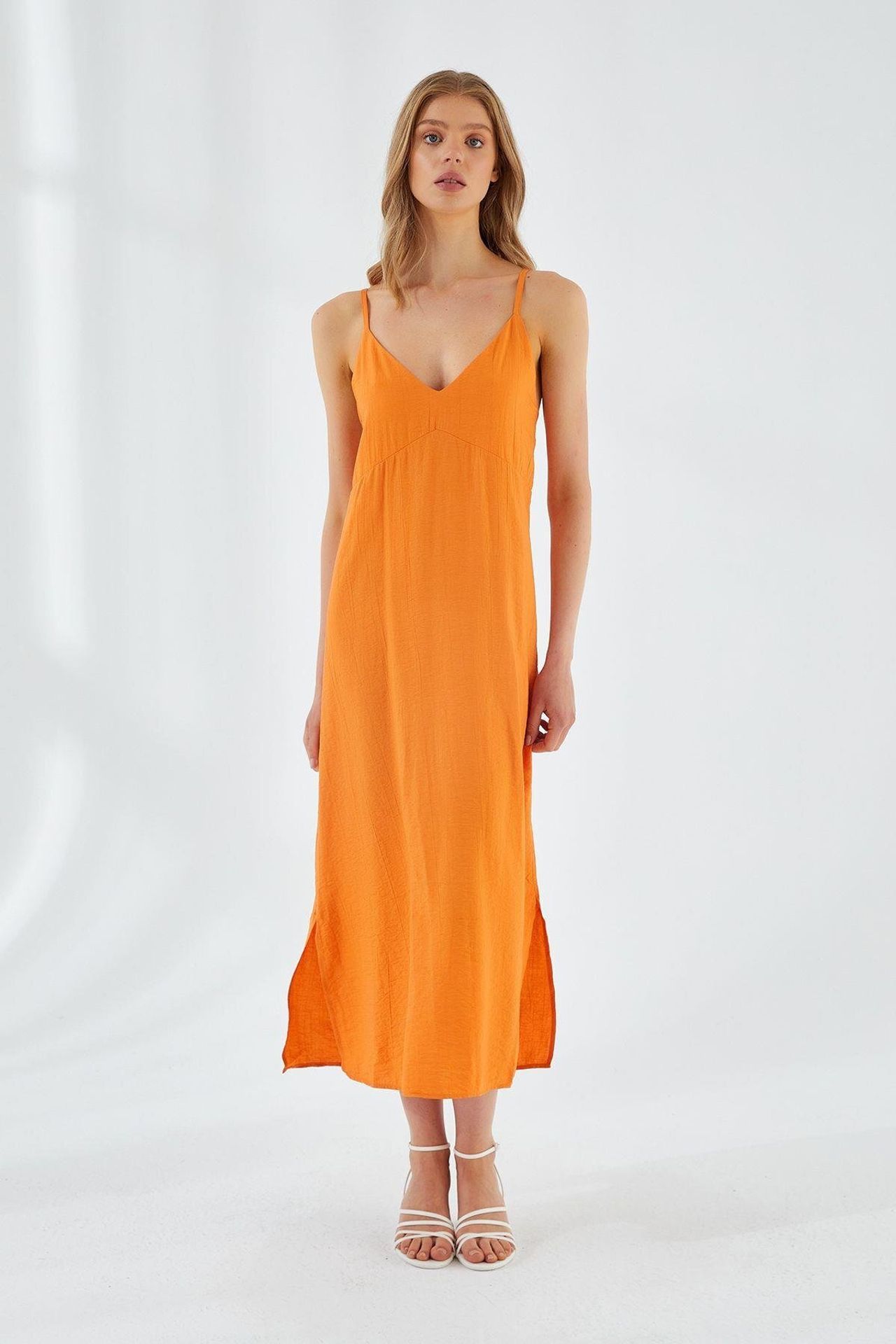 Mixray V-Neck Slit Midi Dress 1