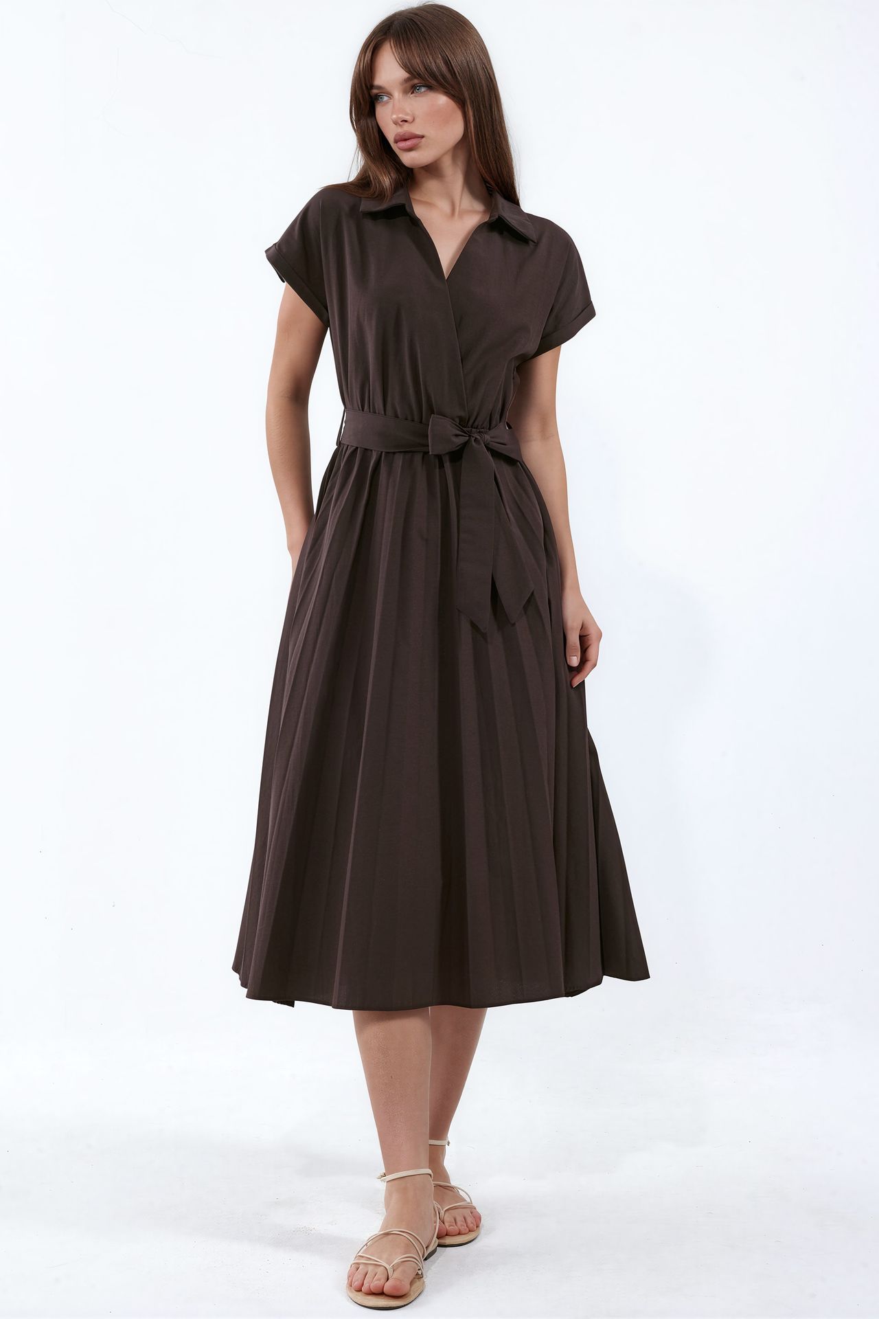 BUSEM Belted Wrap Midi Dress