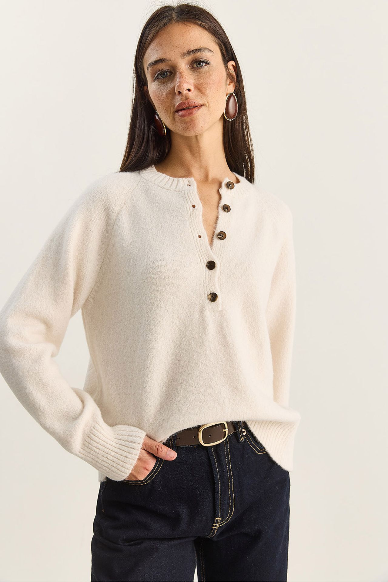 LUCCI Relaxed Fit Button Collar Knit Sweater 1