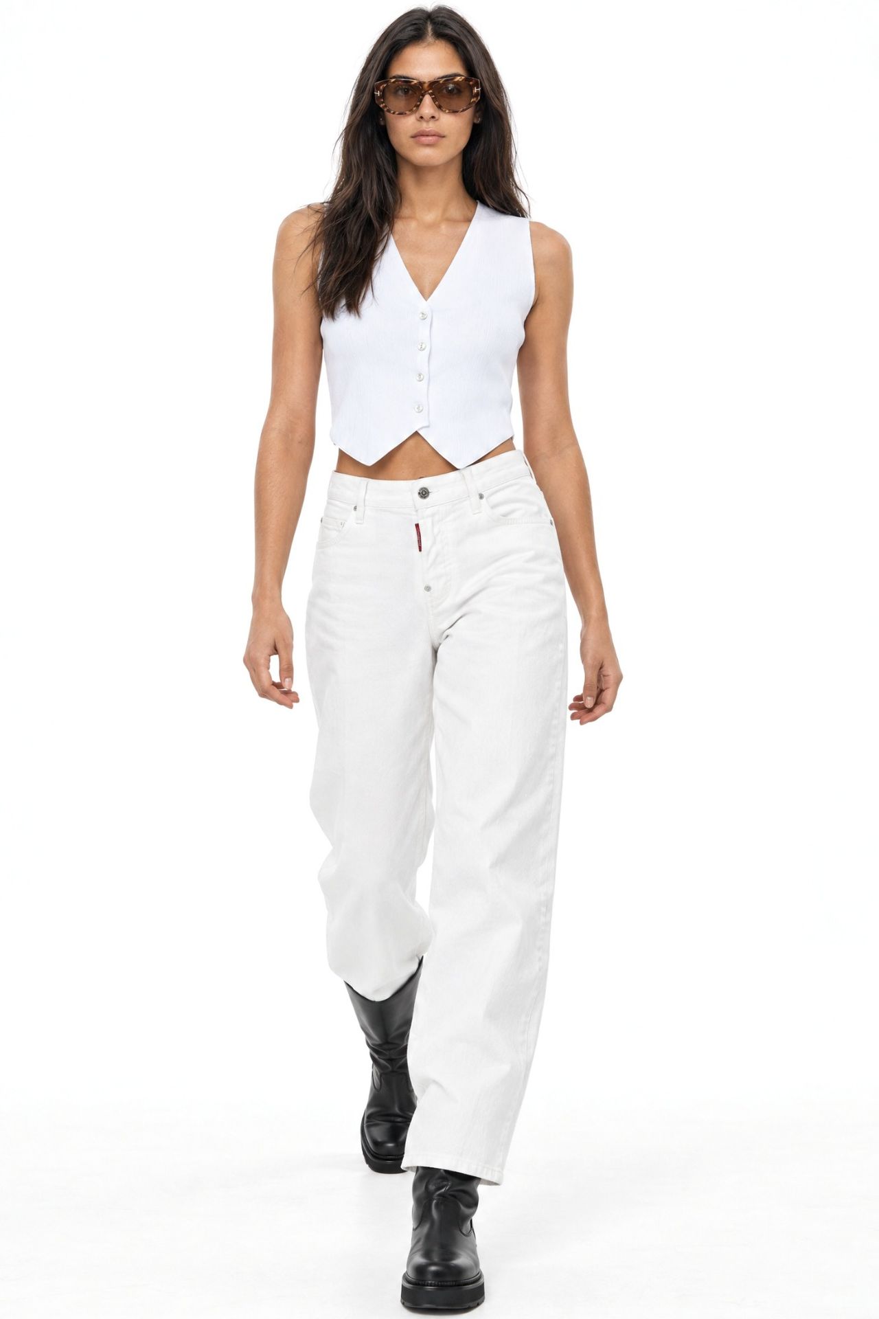 Mixray V-Neck Buttoned Crop Vest 2