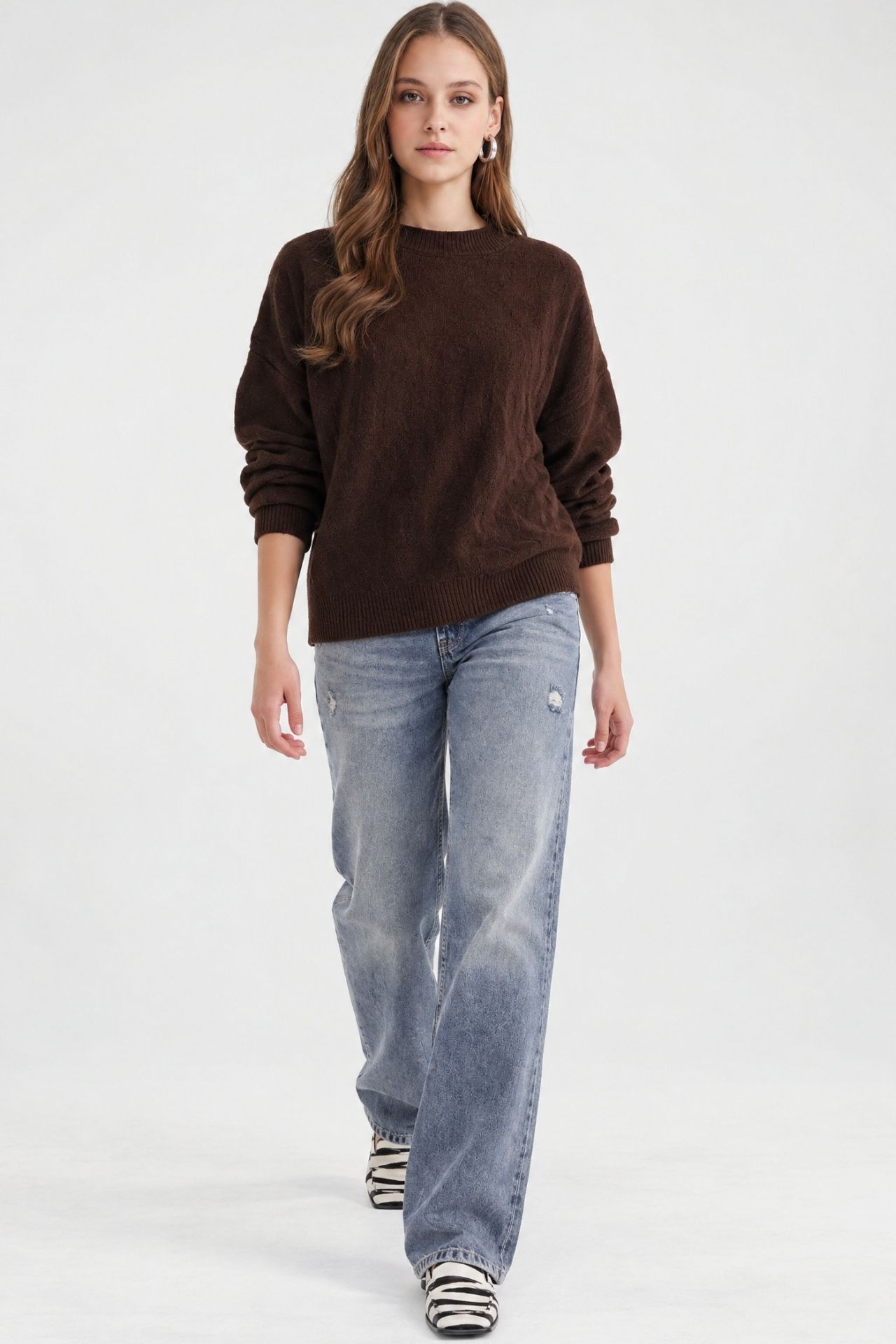 Mixray Ribbed Knitwear Pullover Sweater with Hair Braid Pattern 4