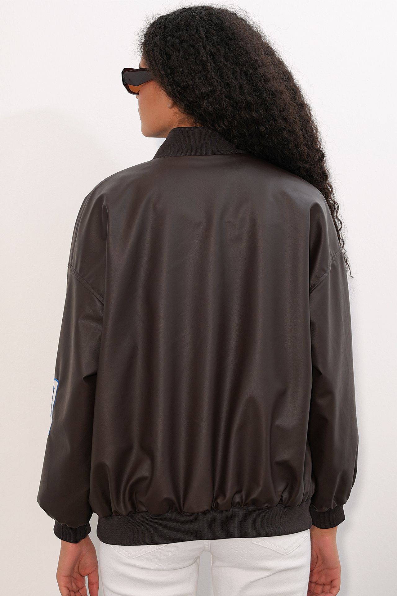 BDART Fitted Crop Faux Leather Bomber Jacket with Bow 6