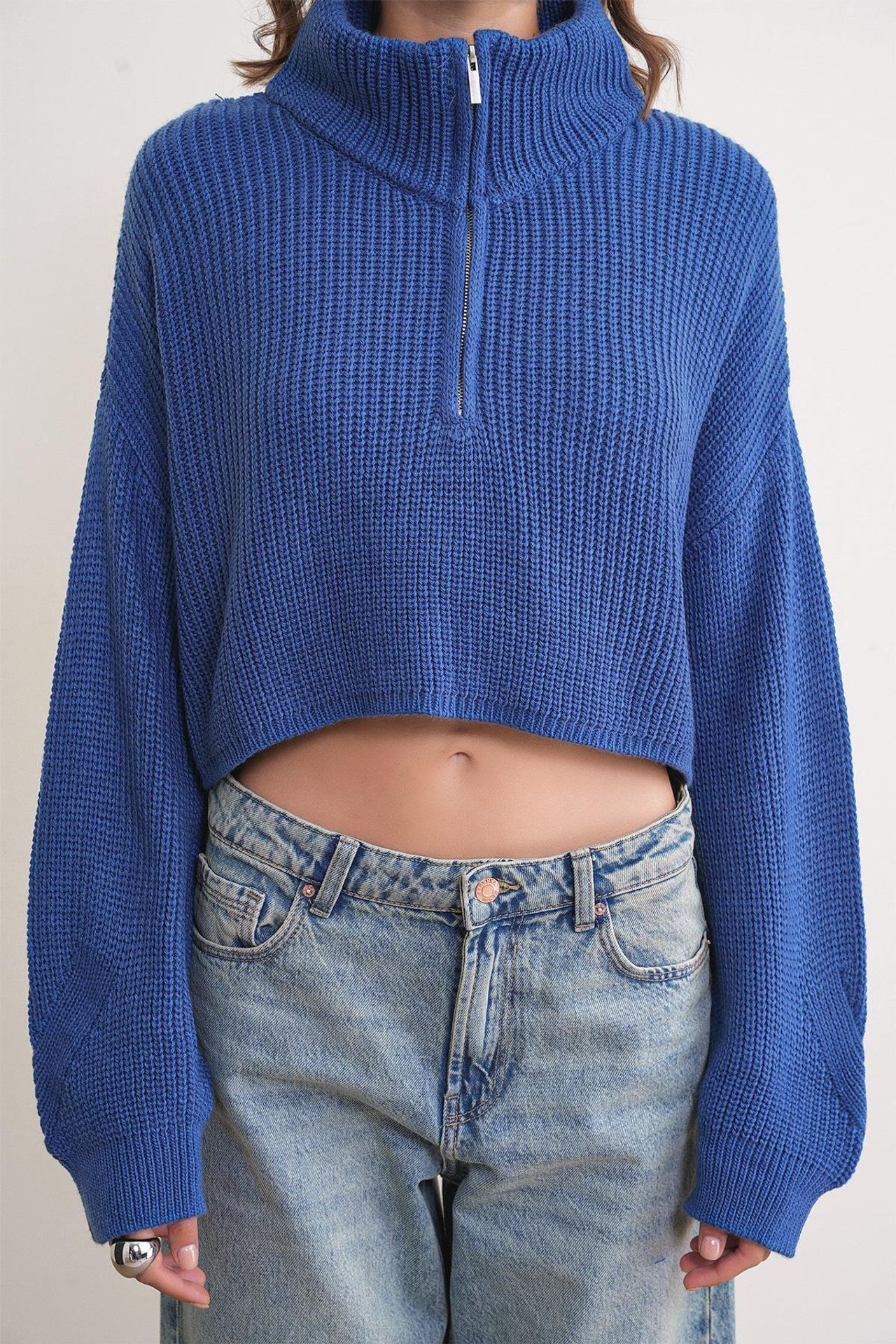 Mixray Textured Long Sleeve Zipped Collar Sweater 5