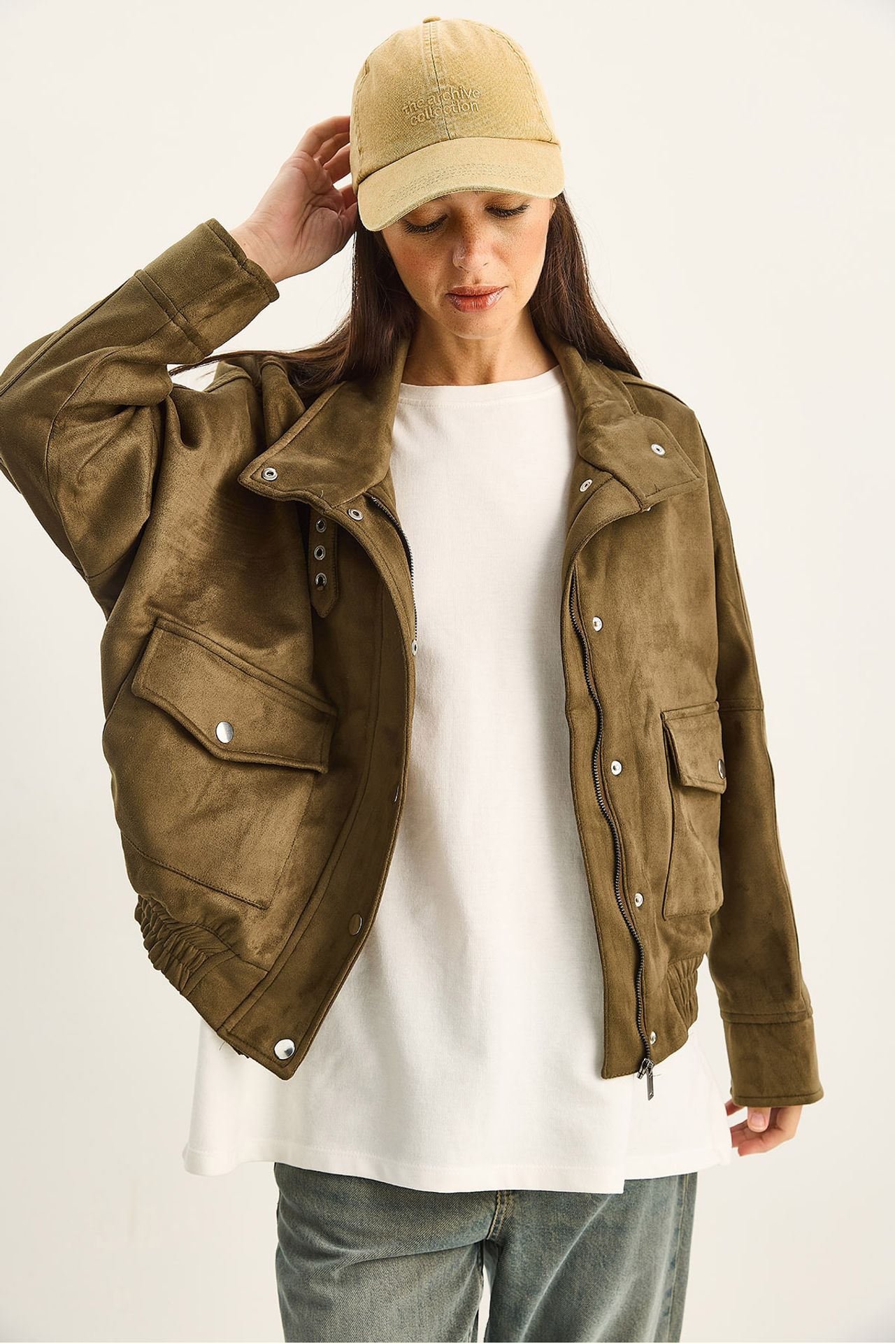 LUCCI Oversized Thick Gabardine Jacket with Zipper Closure 4
