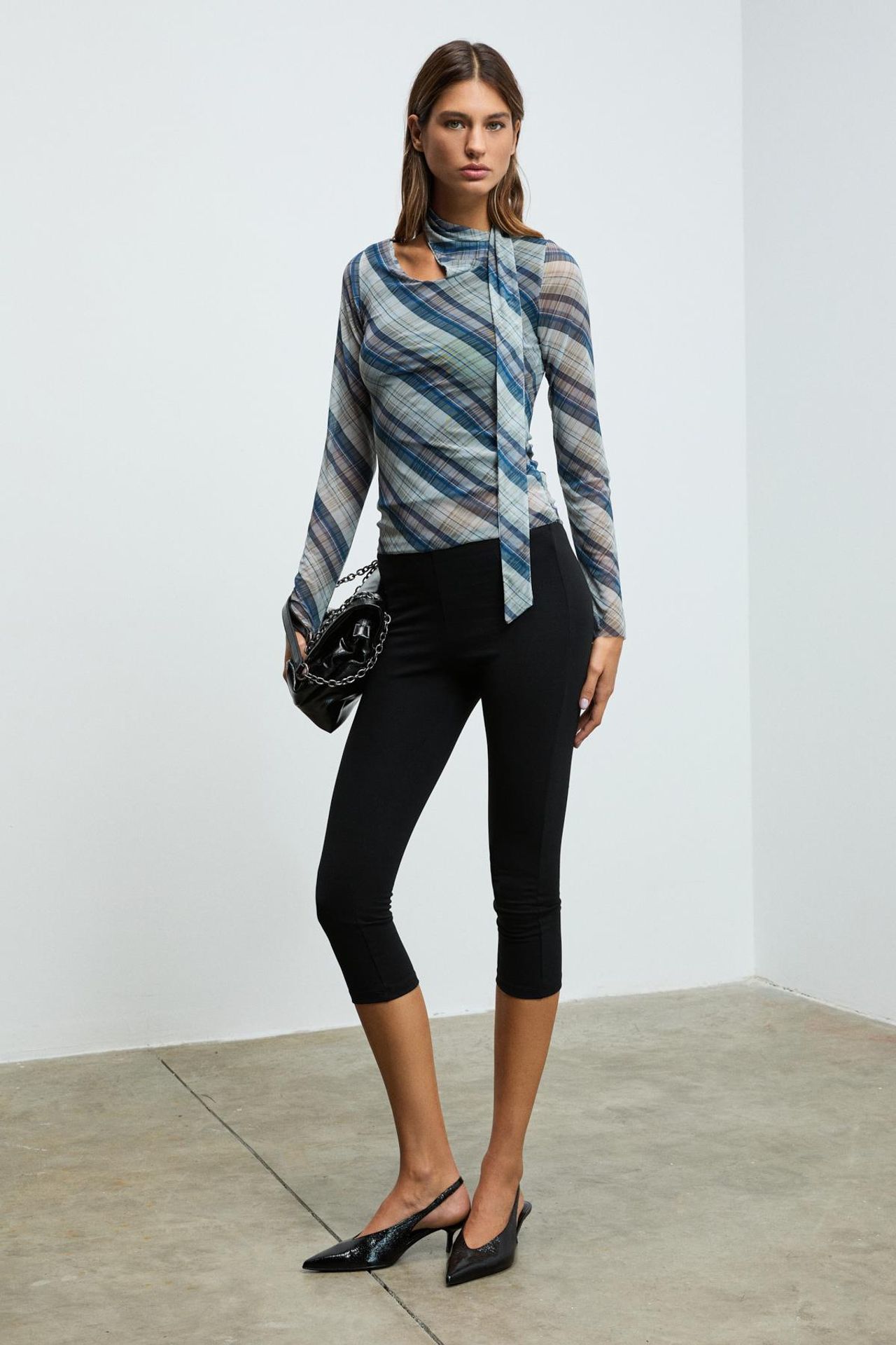 GRIMELANGE Plaid Choker Cut-Out Blouse 5