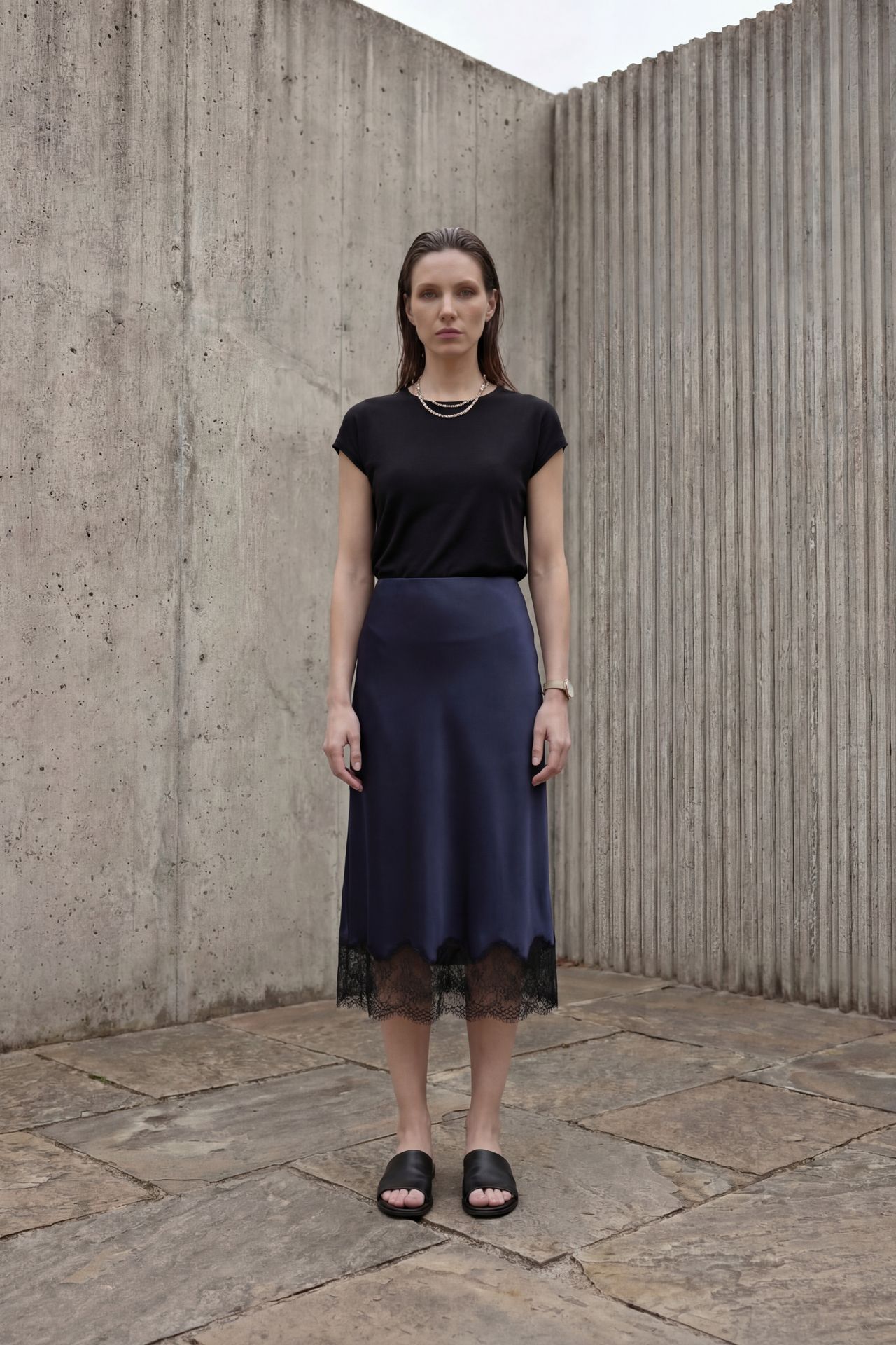 MY FASHION Lace Detailed Satin Midi Skirt 6