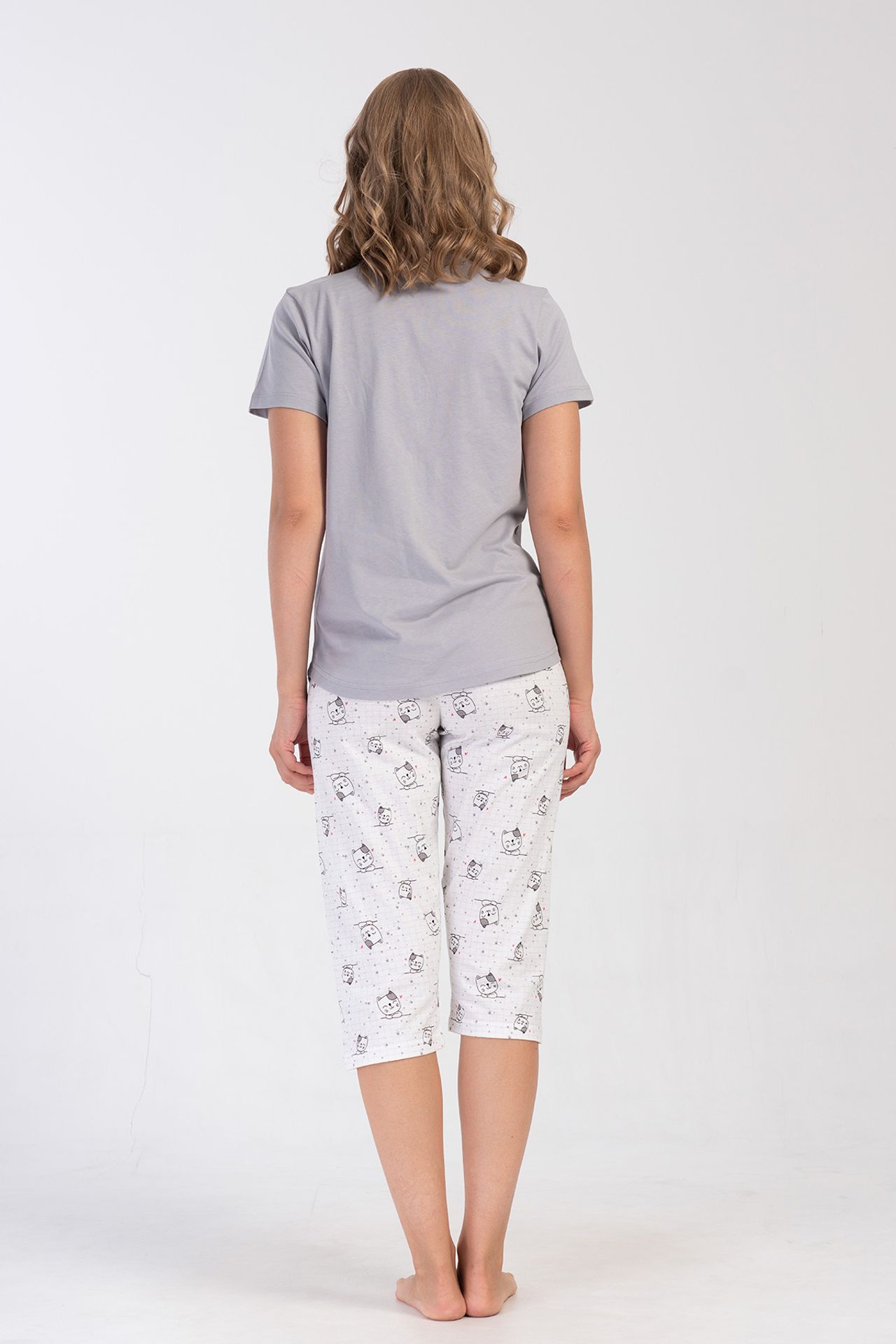YAKE Bisiklet Yaka Kapri Pijama Alt Üst Takım 4