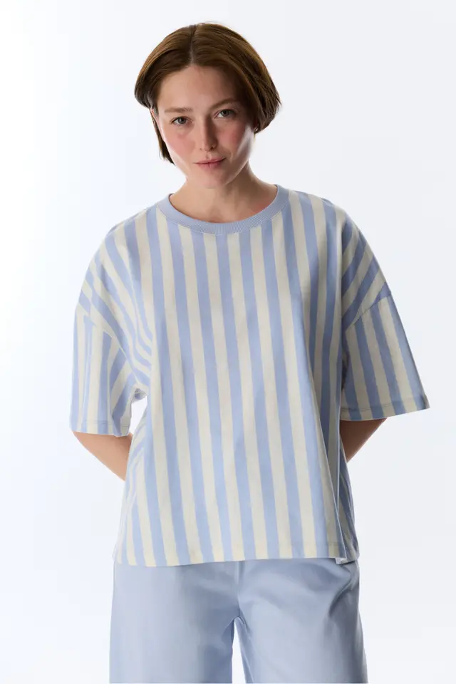 PENTI Relaxed Club Striped Short Sleeve T-Shirt Pajama Top