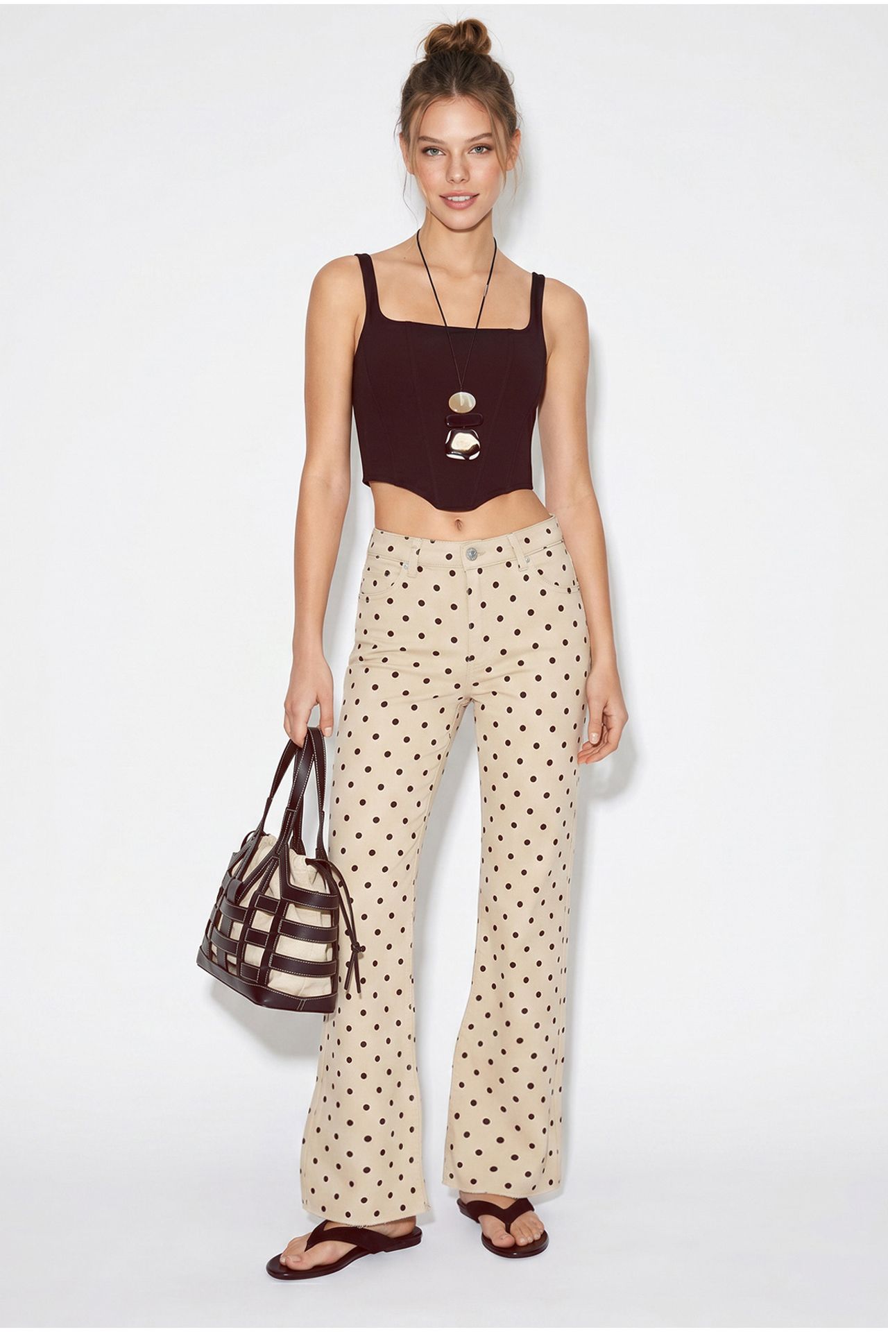 LUCCI Women’s Mid-Waist Polka Dot Flare Jeans 3