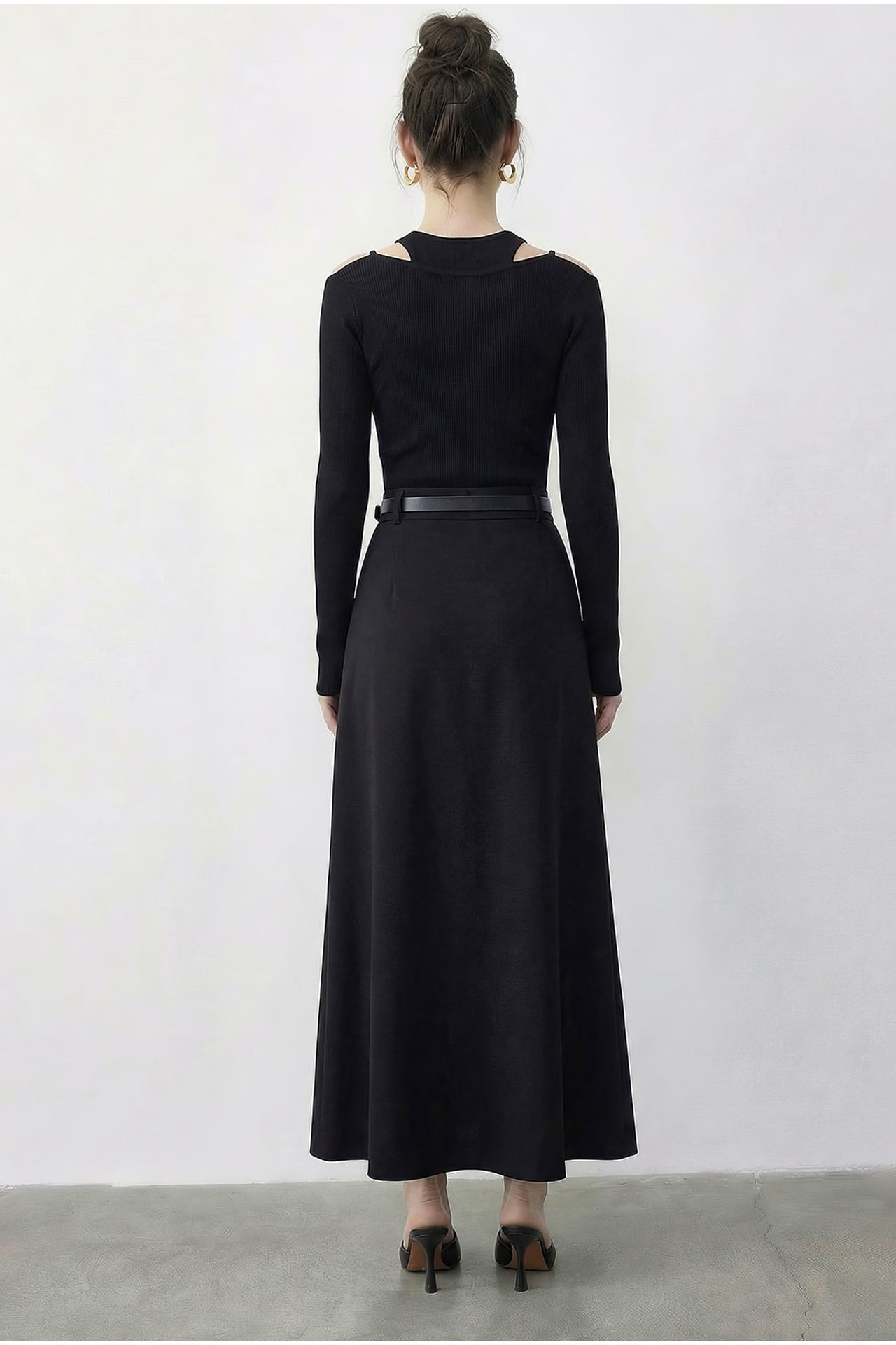 LUCCI High Waist Midi A-Line Skirt with Belt 4