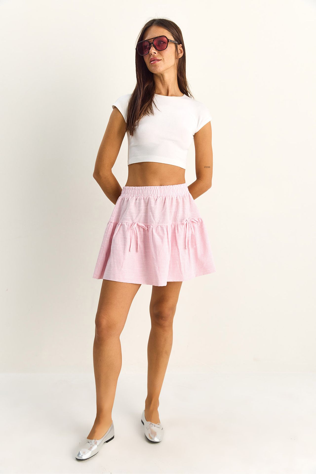 LUCCI High-Waist Striped Seersucker Mini Skirt 2
