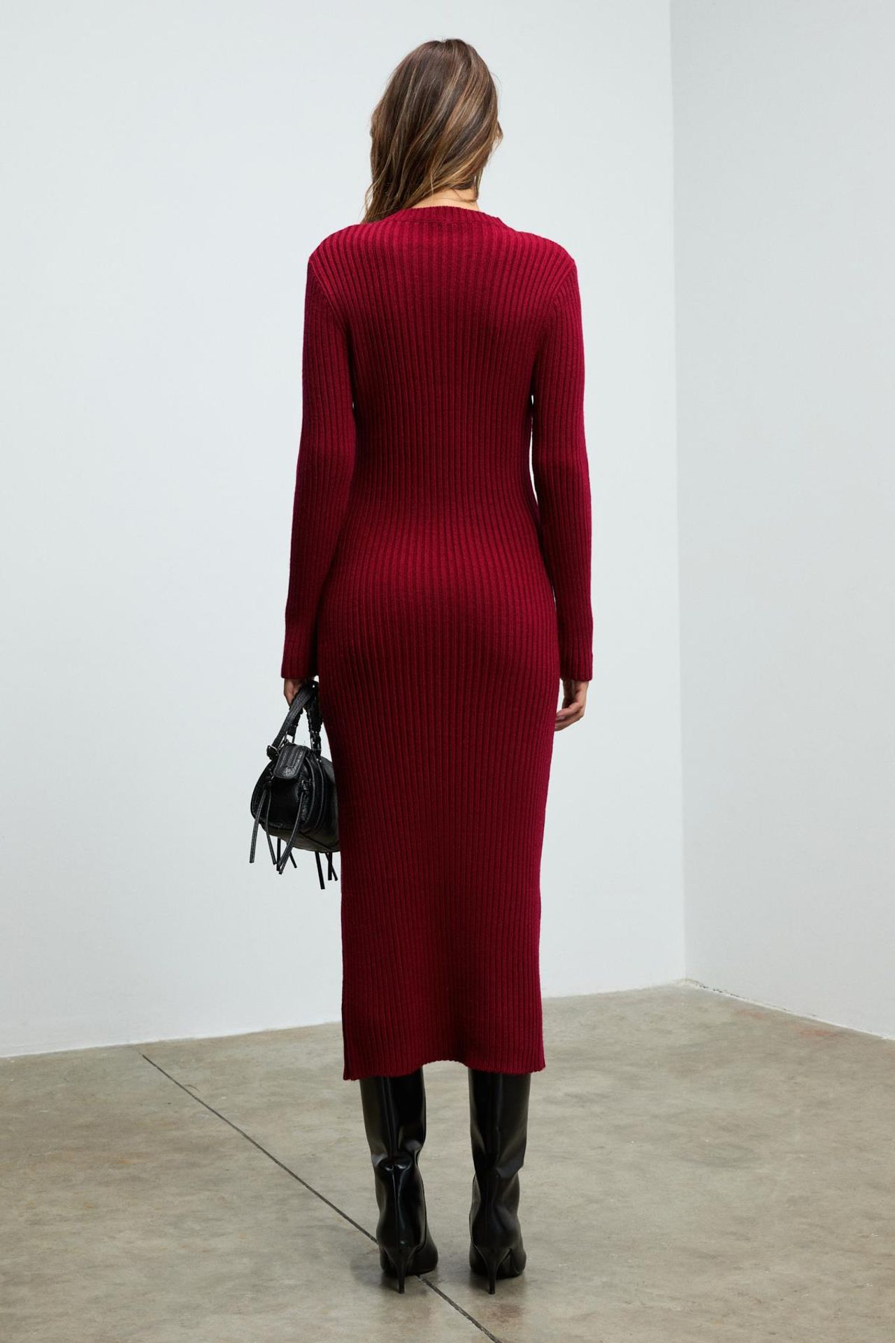GRIMELANGE Ribbed Crew Neck Midi Bodycon Dress 6