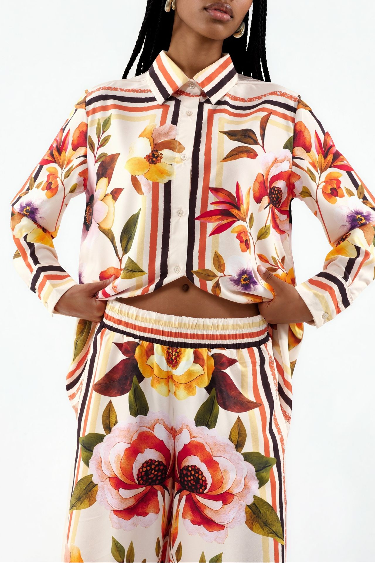 MSN Floral Shirt And Wide-leg Trouser Set 4