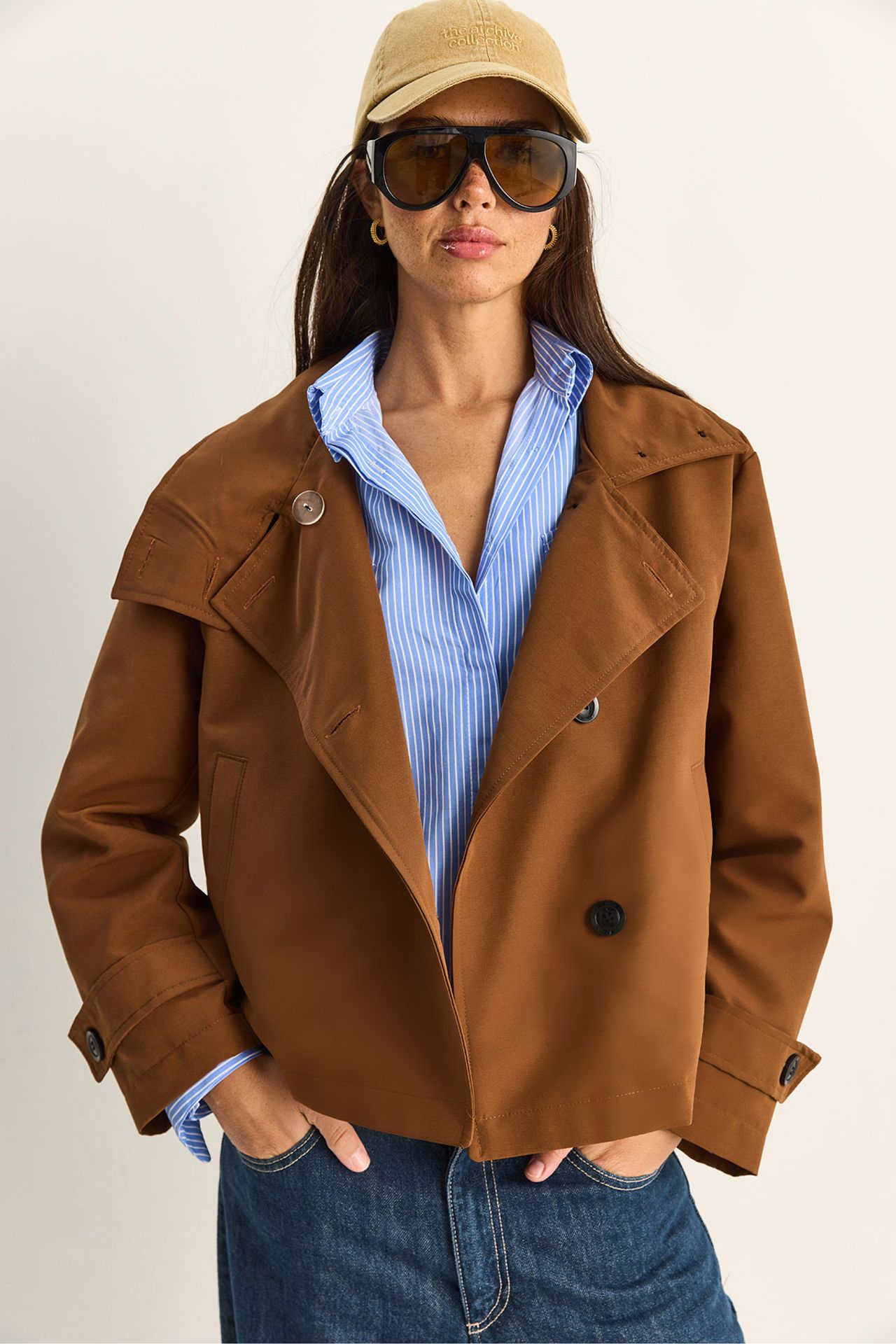 LUCCI Short Mandarin Collar Trench Coat 2