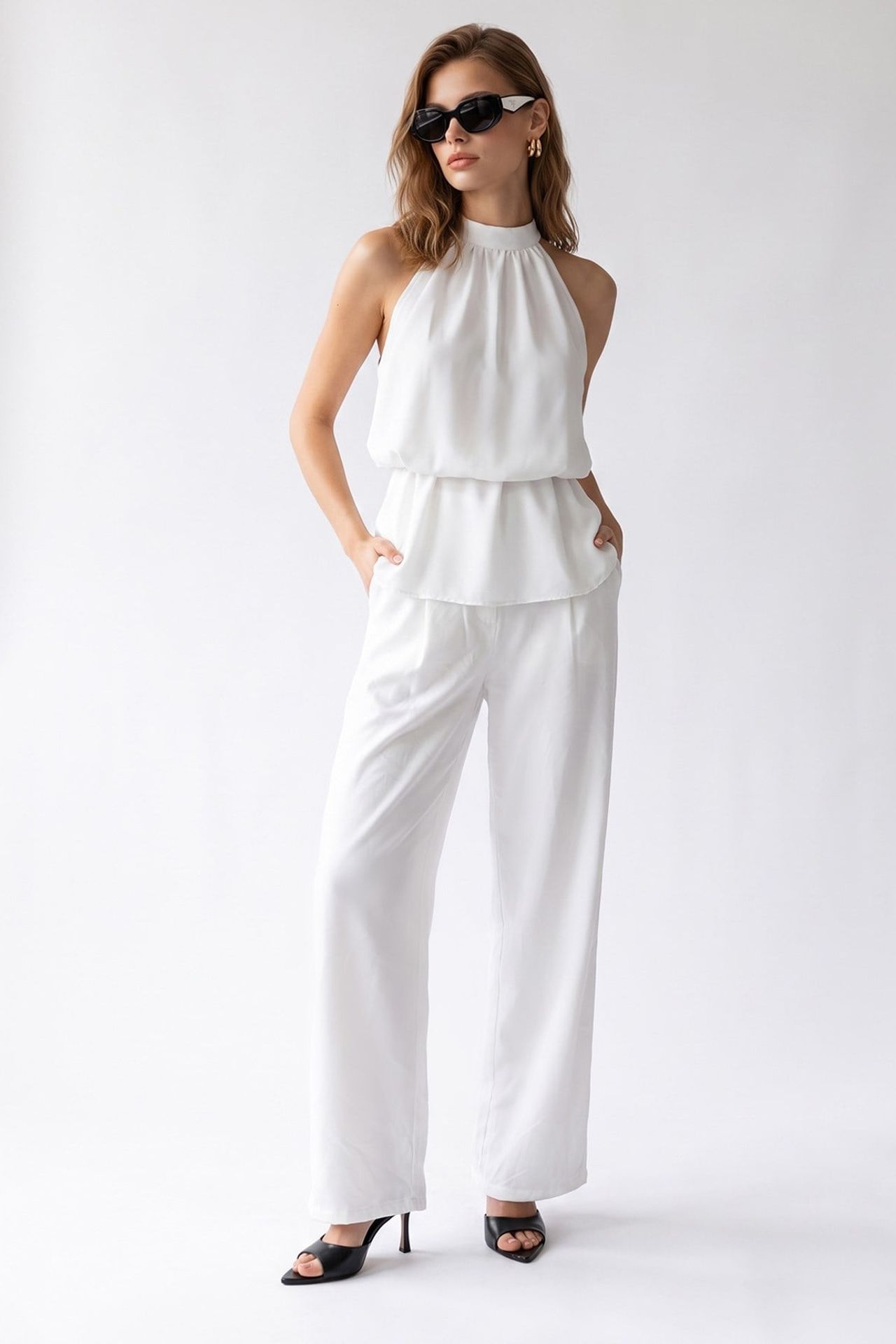 MIXRAY Halter Blouse And Wide-leg Pants Set 4