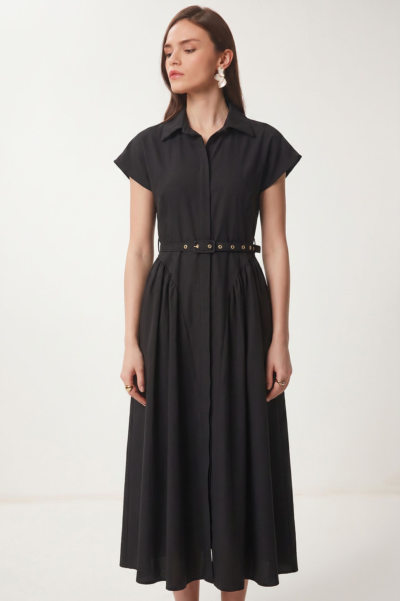 ISTANBUL Belted Poplin Shirt Midi Dress 3