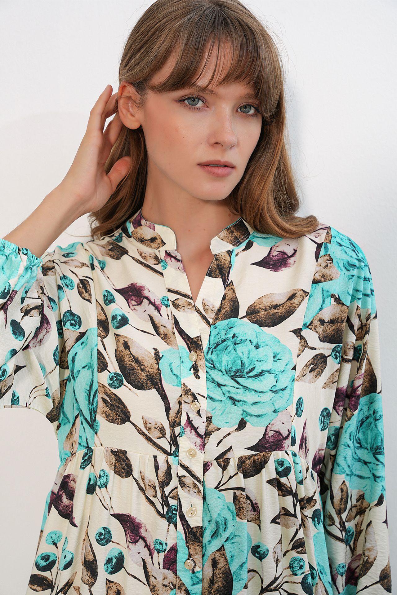 BDART Floral Maxi Dress With Mandarin Collar 5