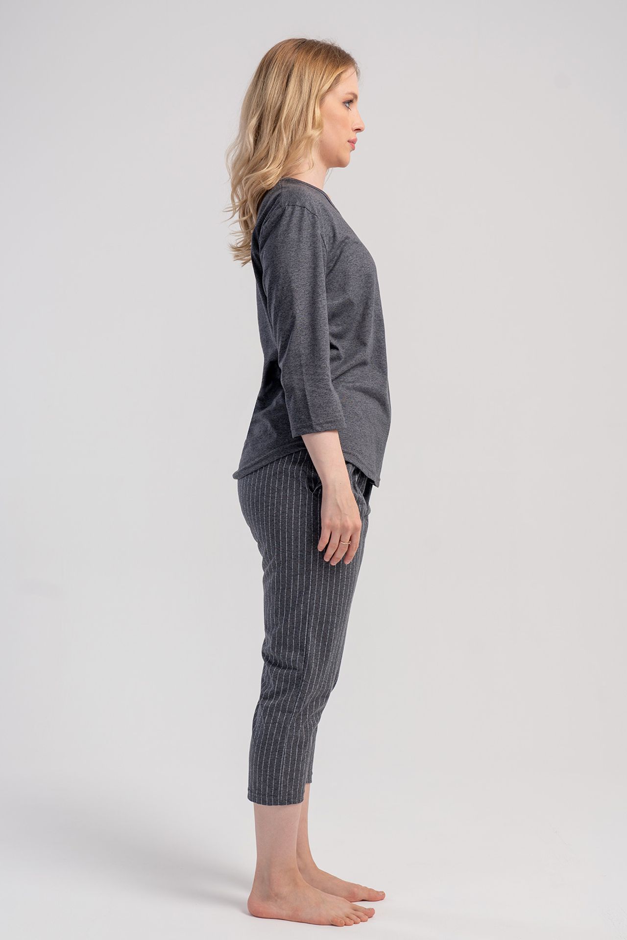 YAKE Çizgili Rahat 2 Parçalı Pijama Takımı 3