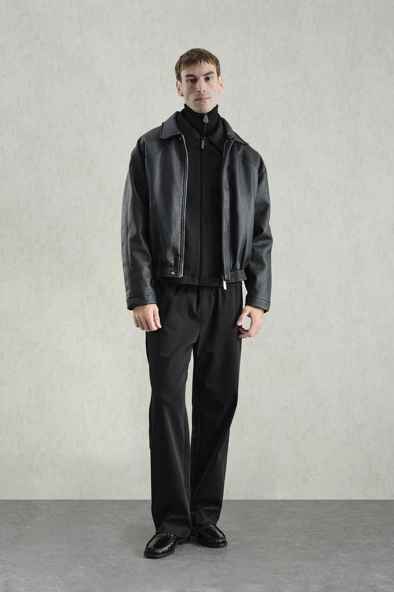 GIESTO Oversized Faux Leather Jacket with Zipper Closure 1