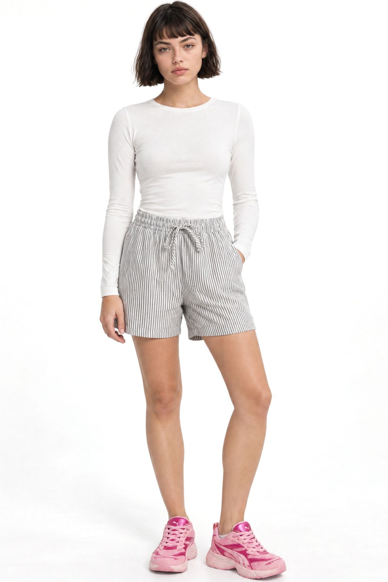 Mixray High-Waisted Striped Wide Leg Shorts 4