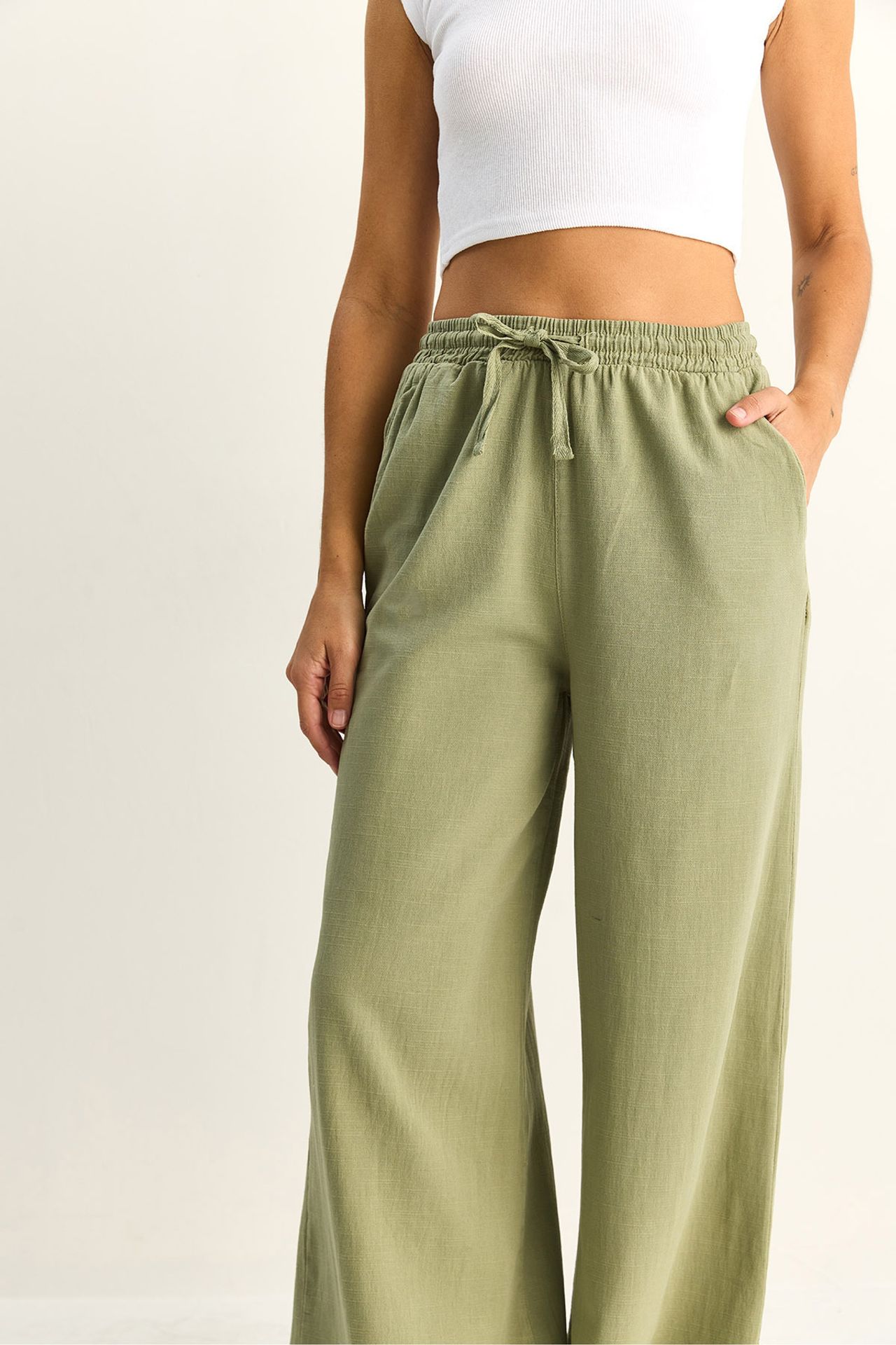 LUCCI Wide Leg Cotton Trousers with Drawstring Waist 5