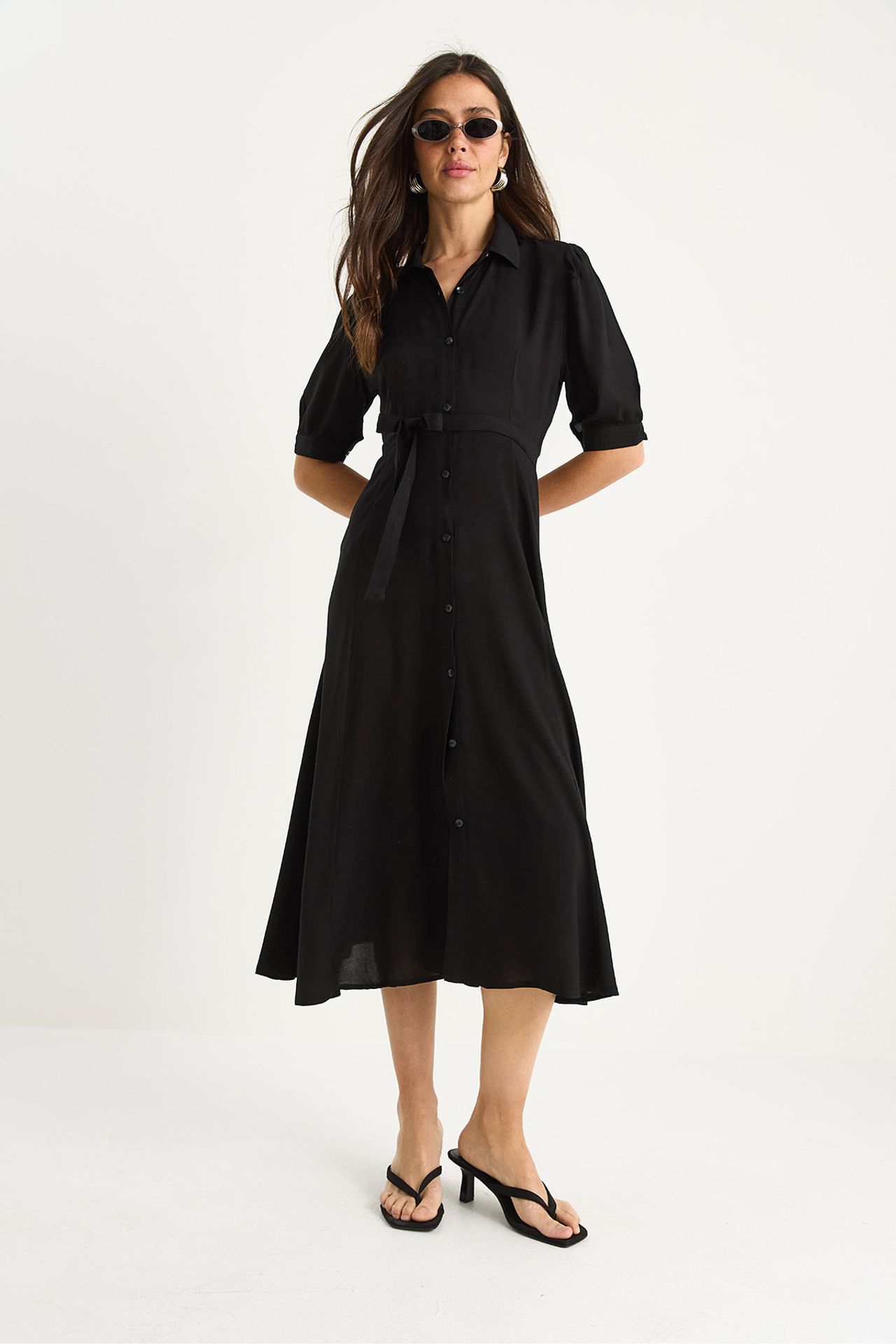 LUCCI Button Closure Midi Dress with Shirt Collar 4