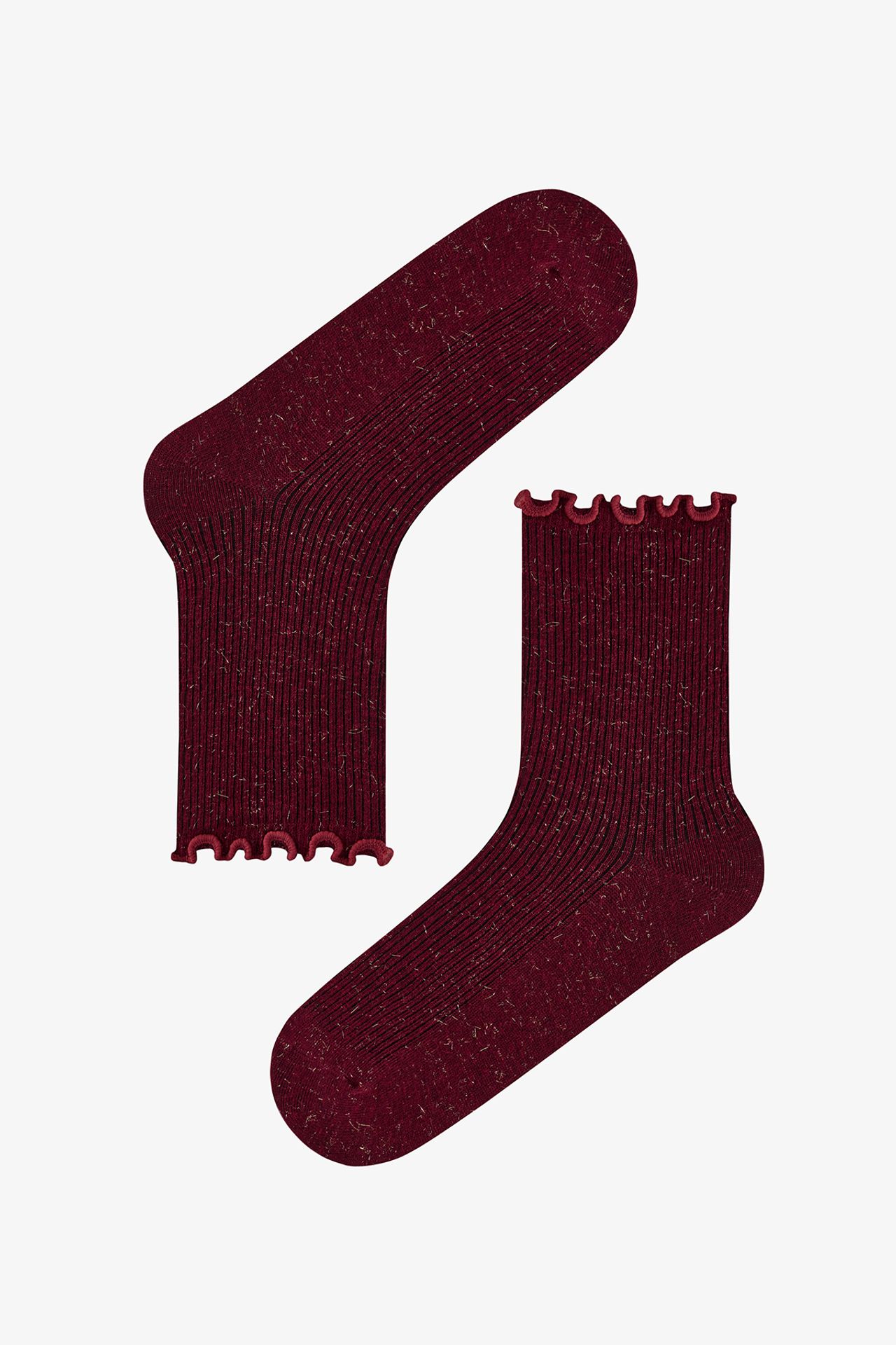 PENTI Brown Sparkly Ruffled Pair Crew Socks 2