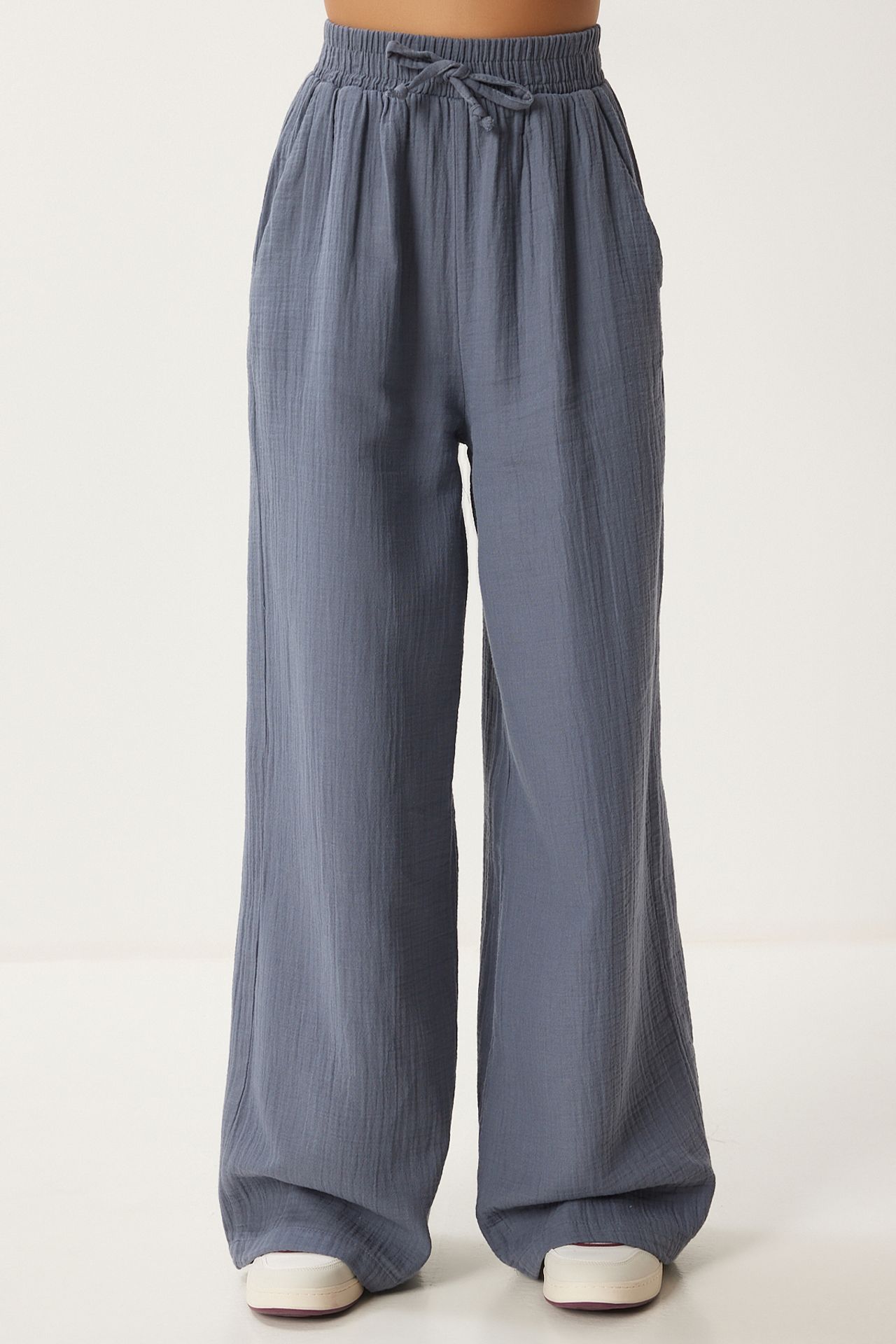 ISTANBUL Wide Leg Drawstring Waist Pants with Binding Detail 6