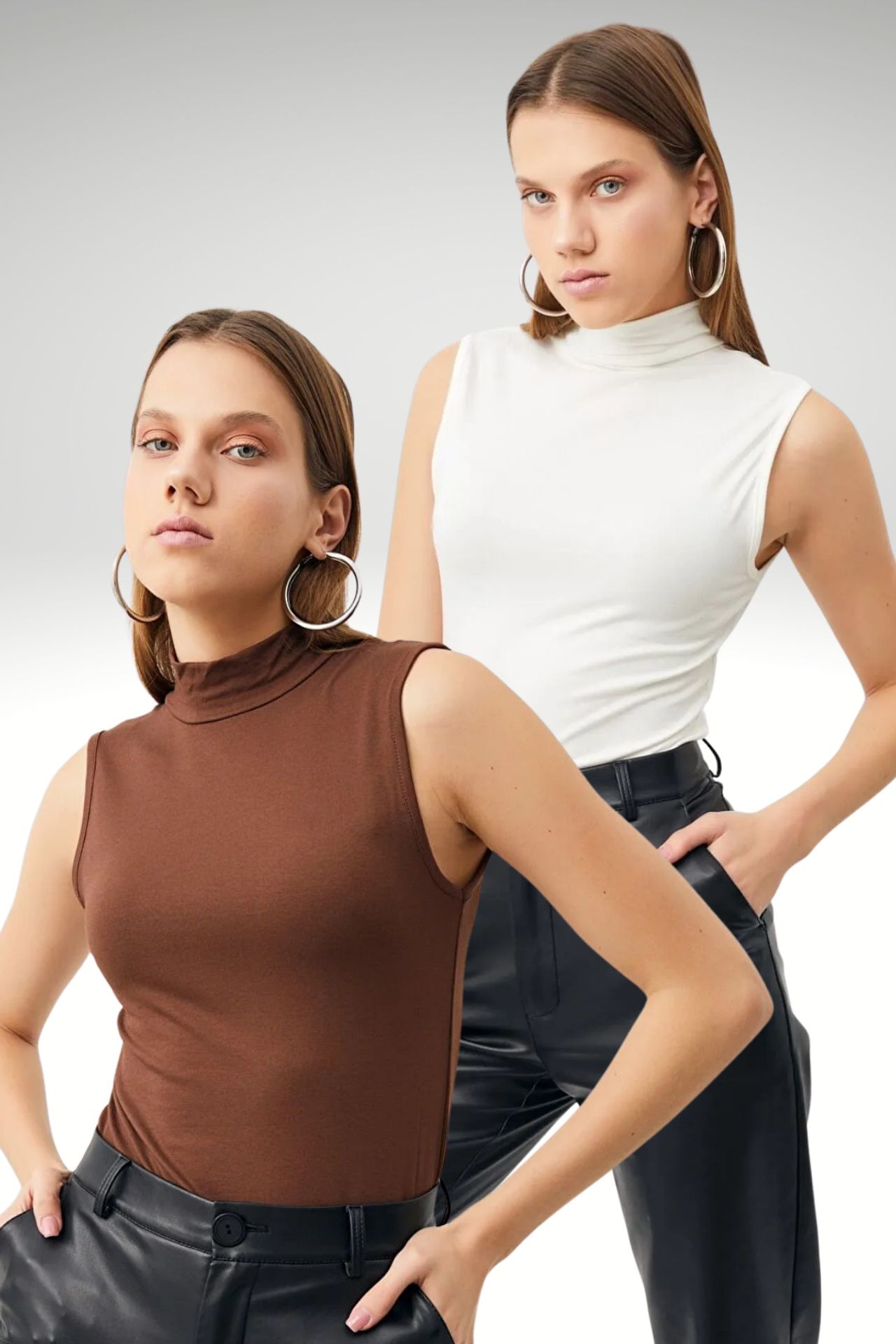BIPANTOLON Kadın 2'li Kolsuz Yarım Balıkçı Yaka Body 1
