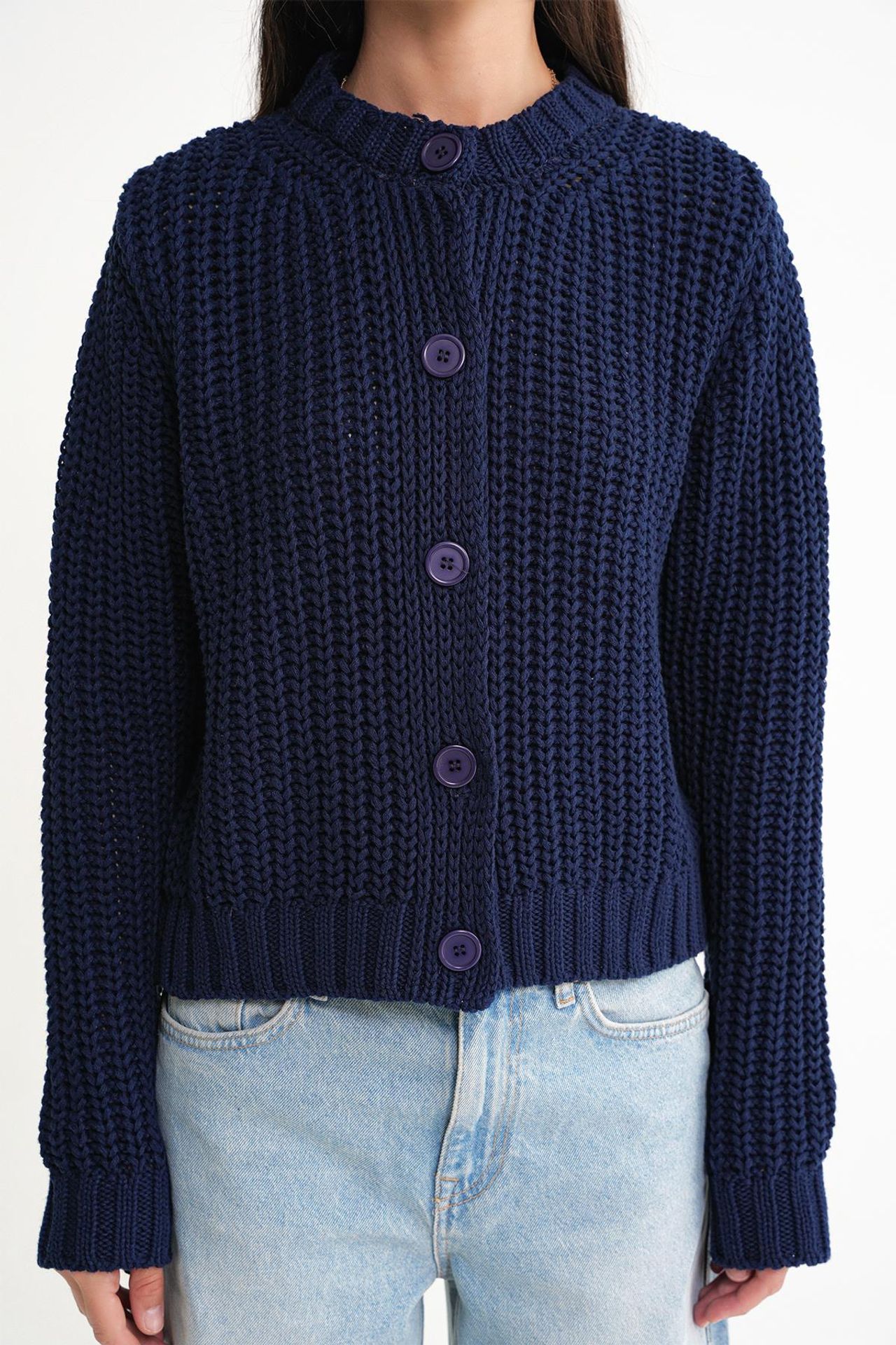 Mixray Textured Ribbed Knit Cardigan with Buttons 5