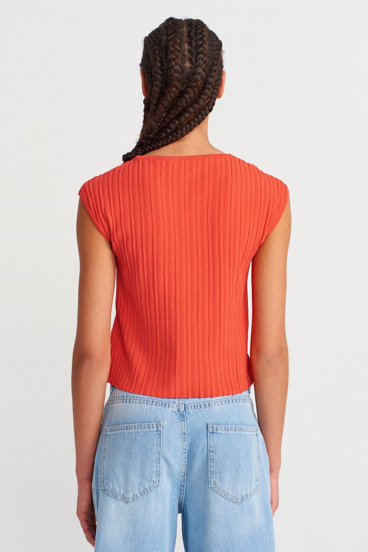 DILVIN Fitilli Örme Crop Bluz 2