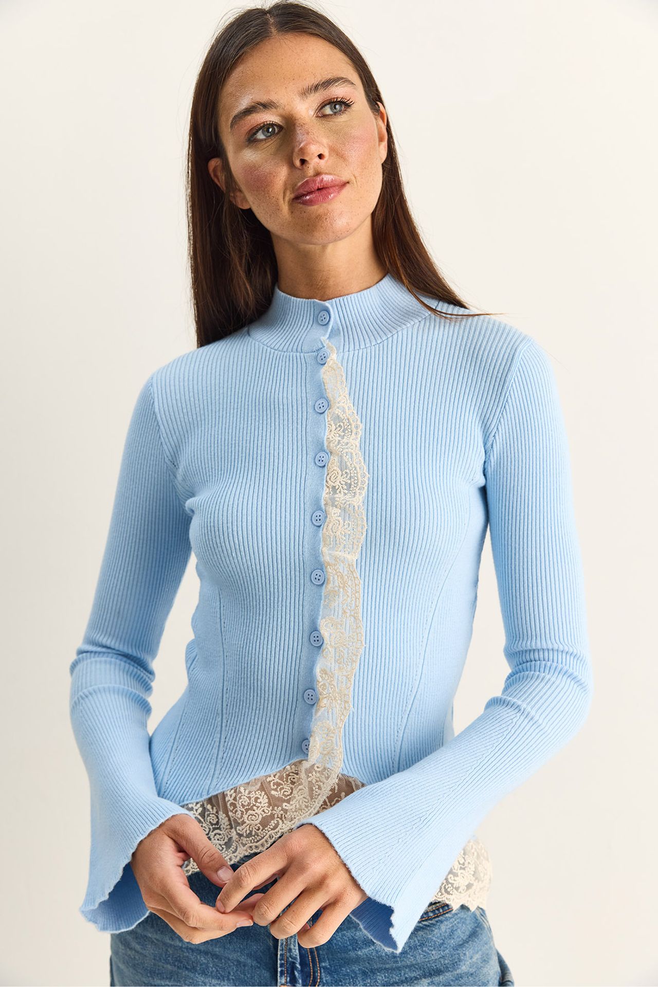 LUCCI Half Turtleneck Ribbed Cardigan 4